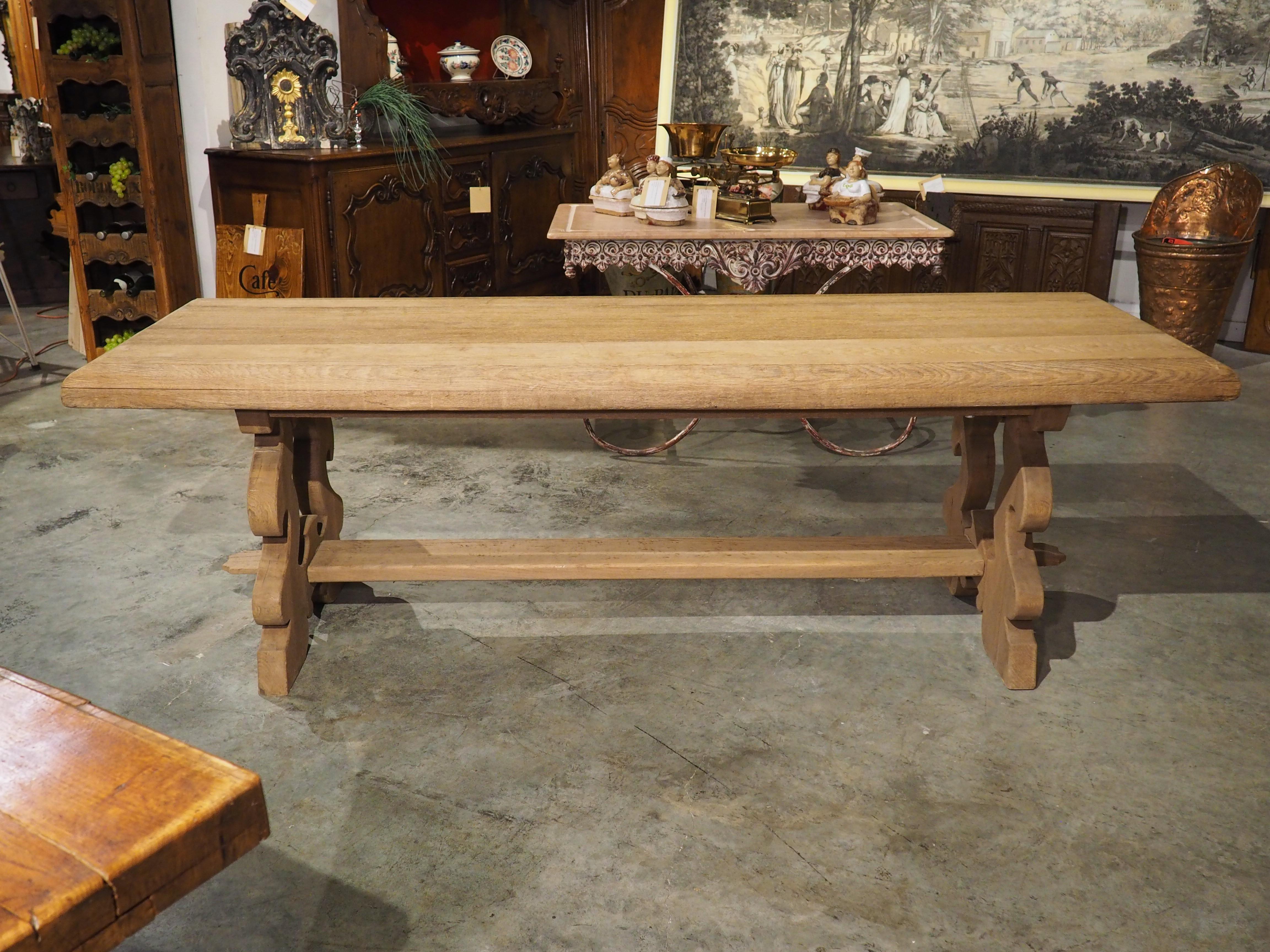 Bleached Italian Baroque Style Oak Trestle Table with Lyre Shaped Legs 1
