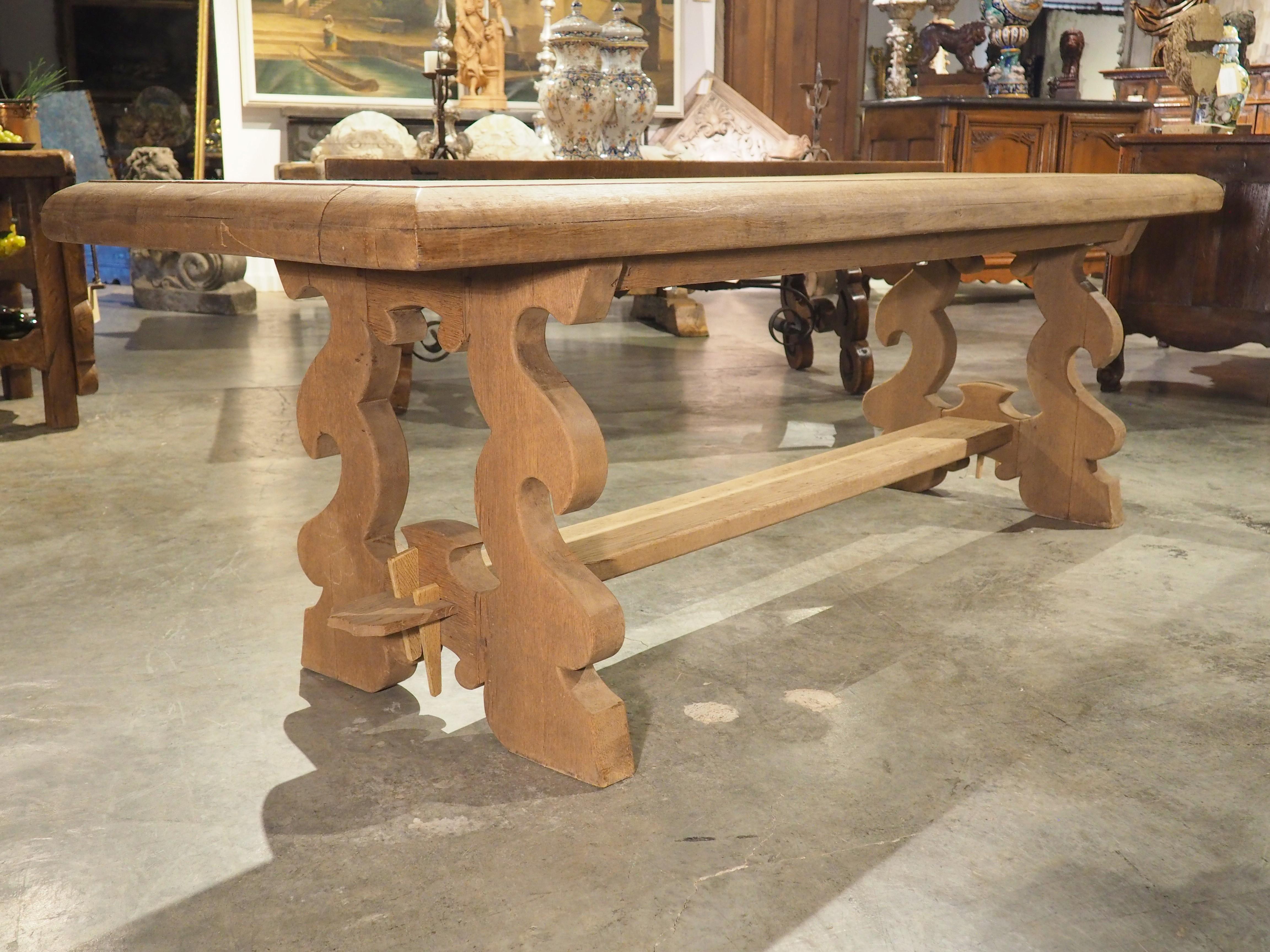 Bleached Italian Baroque Style Oak Trestle Table with Lyre Shaped Legs 2