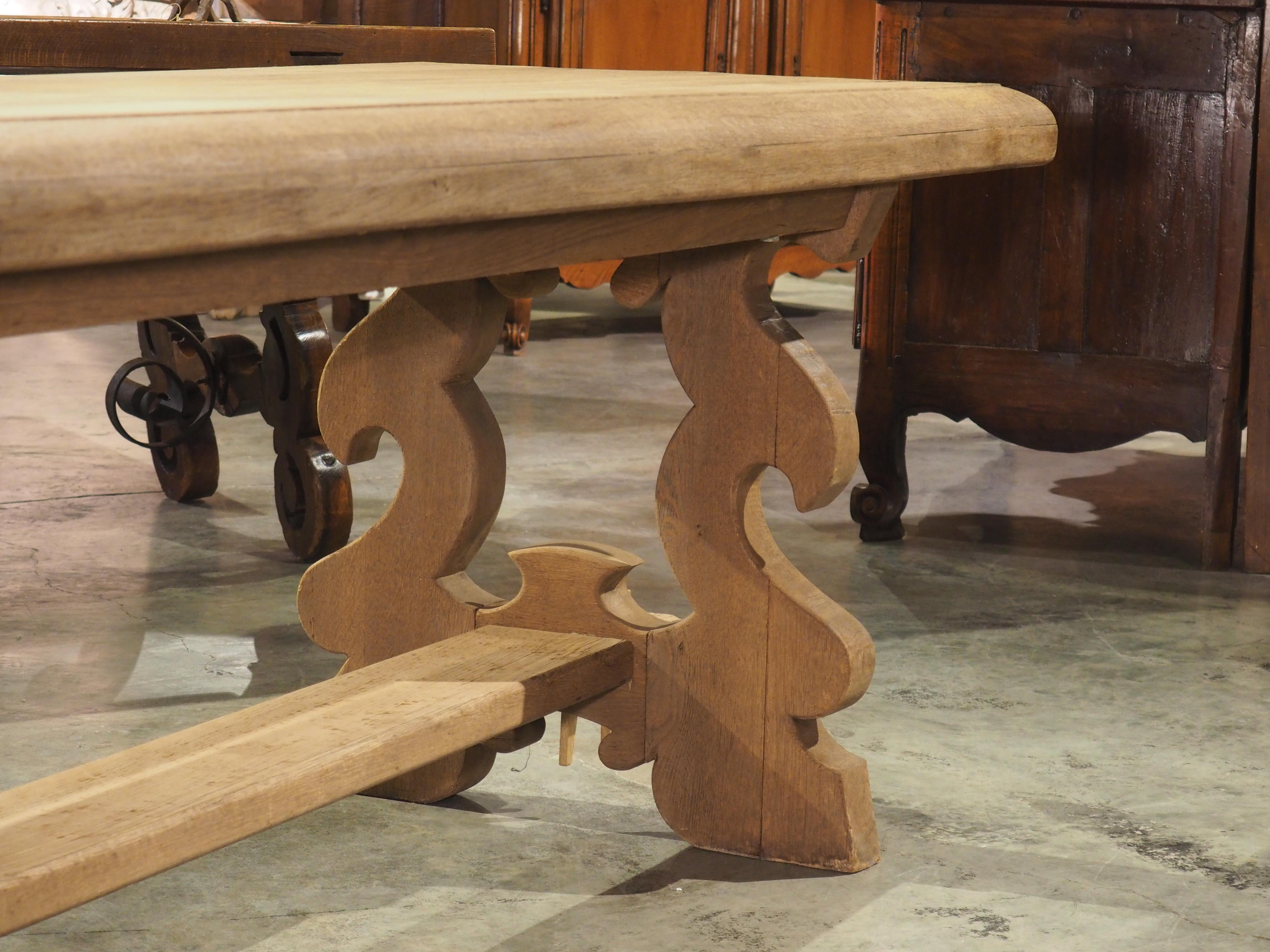Bleached Italian Baroque Style Oak Trestle Table with Lyre Shaped Legs 3