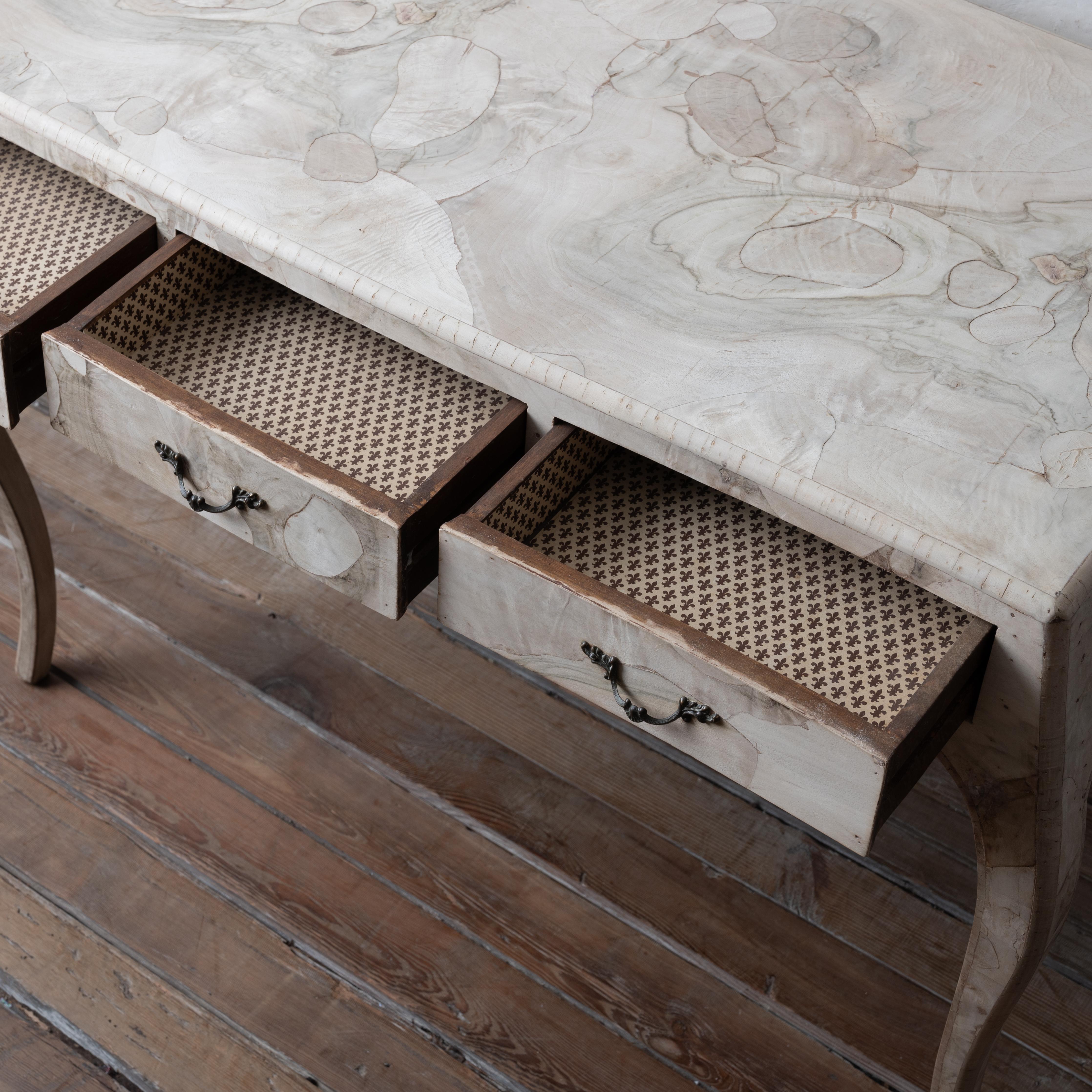 Bleached Italian Patchwork Veneer Writing Desk, c.1950 For Sale 9