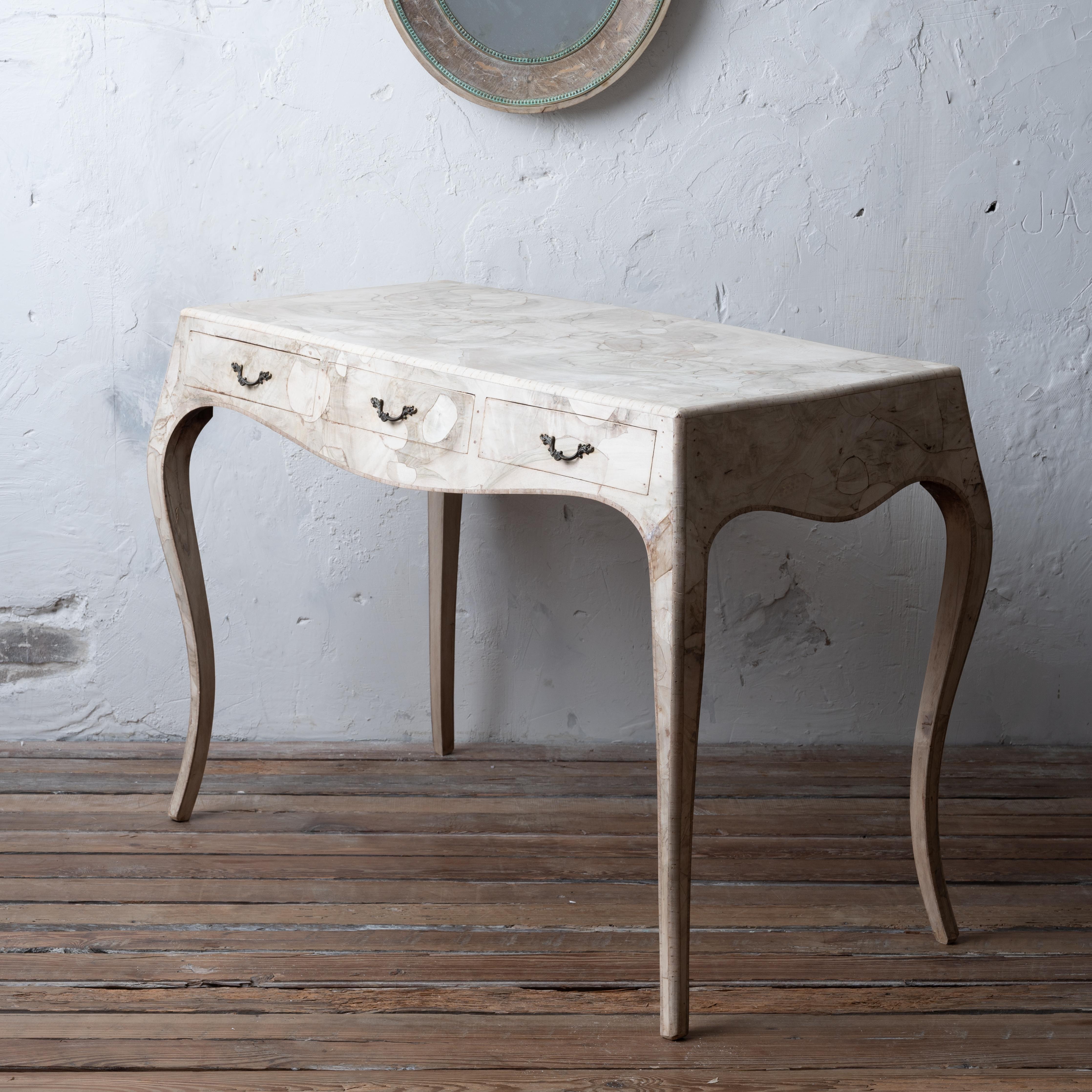 Wood Bleached Italian Patchwork Veneer Writing Desk, c.1950 For Sale