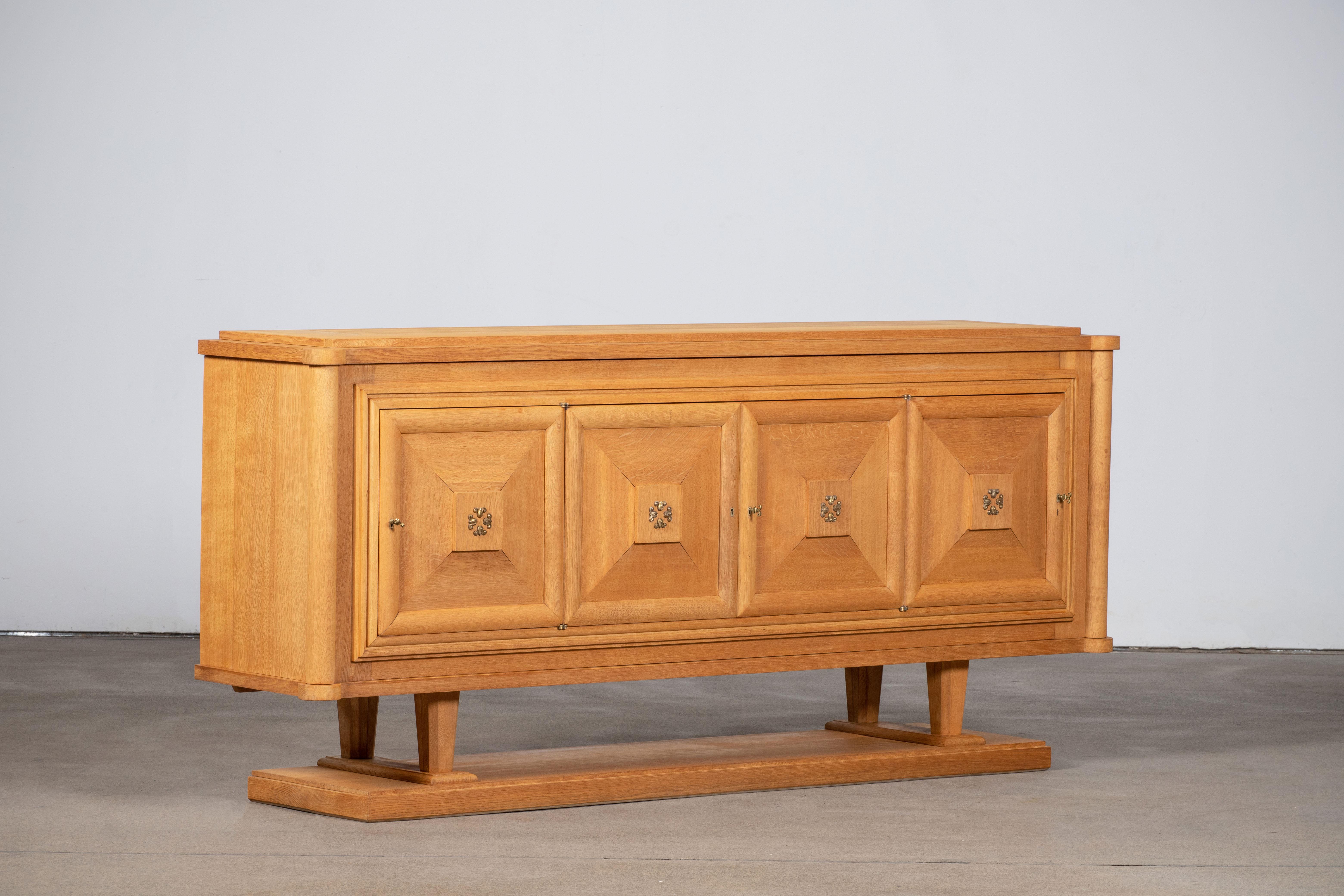 Bleached Large French Oak Art Deco Sideboard in style of Charles Dudouyt, France For Sale 5