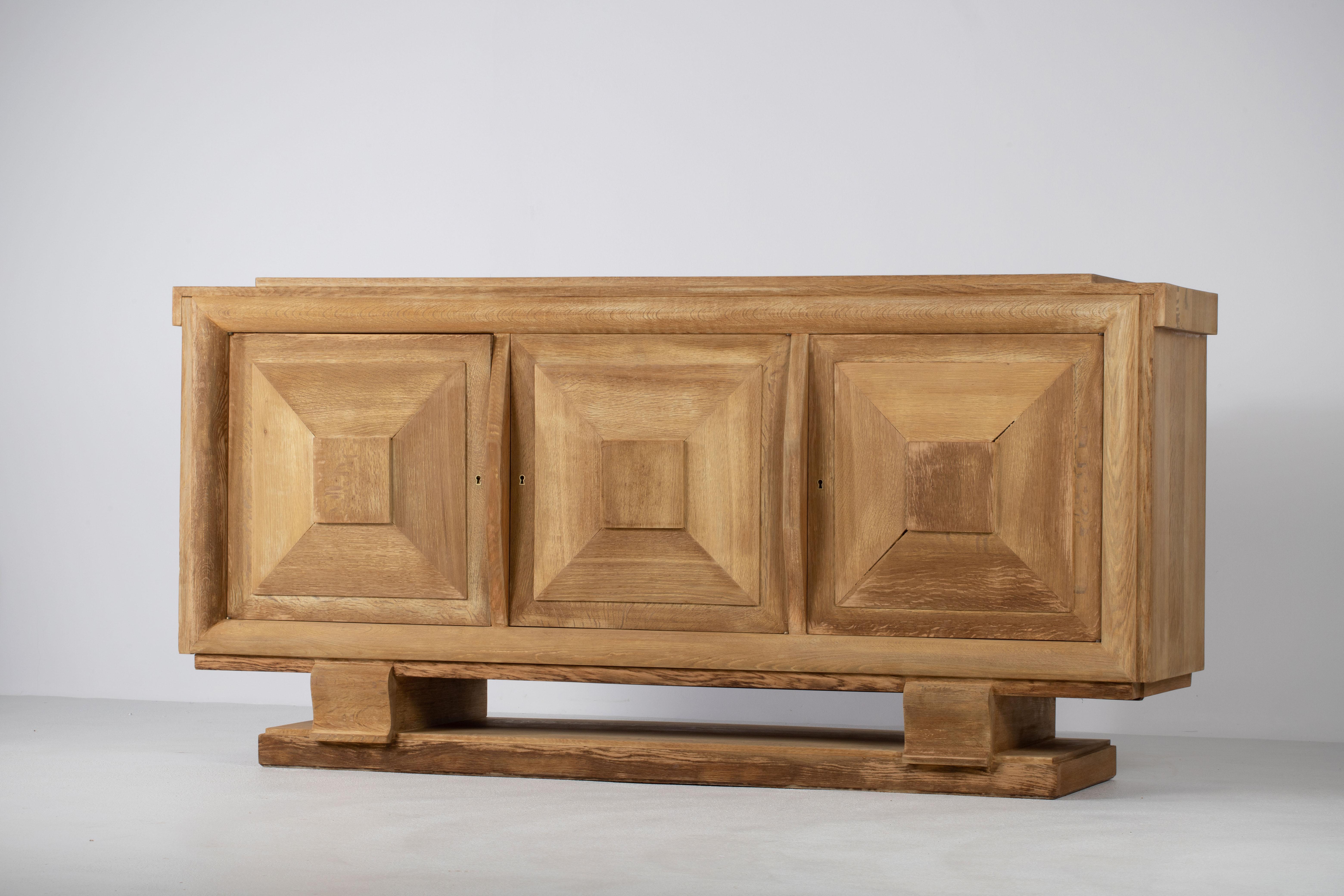 Bleached Large French Oak Art Deco Sideboard in style of Charles Dudouyt, France 5