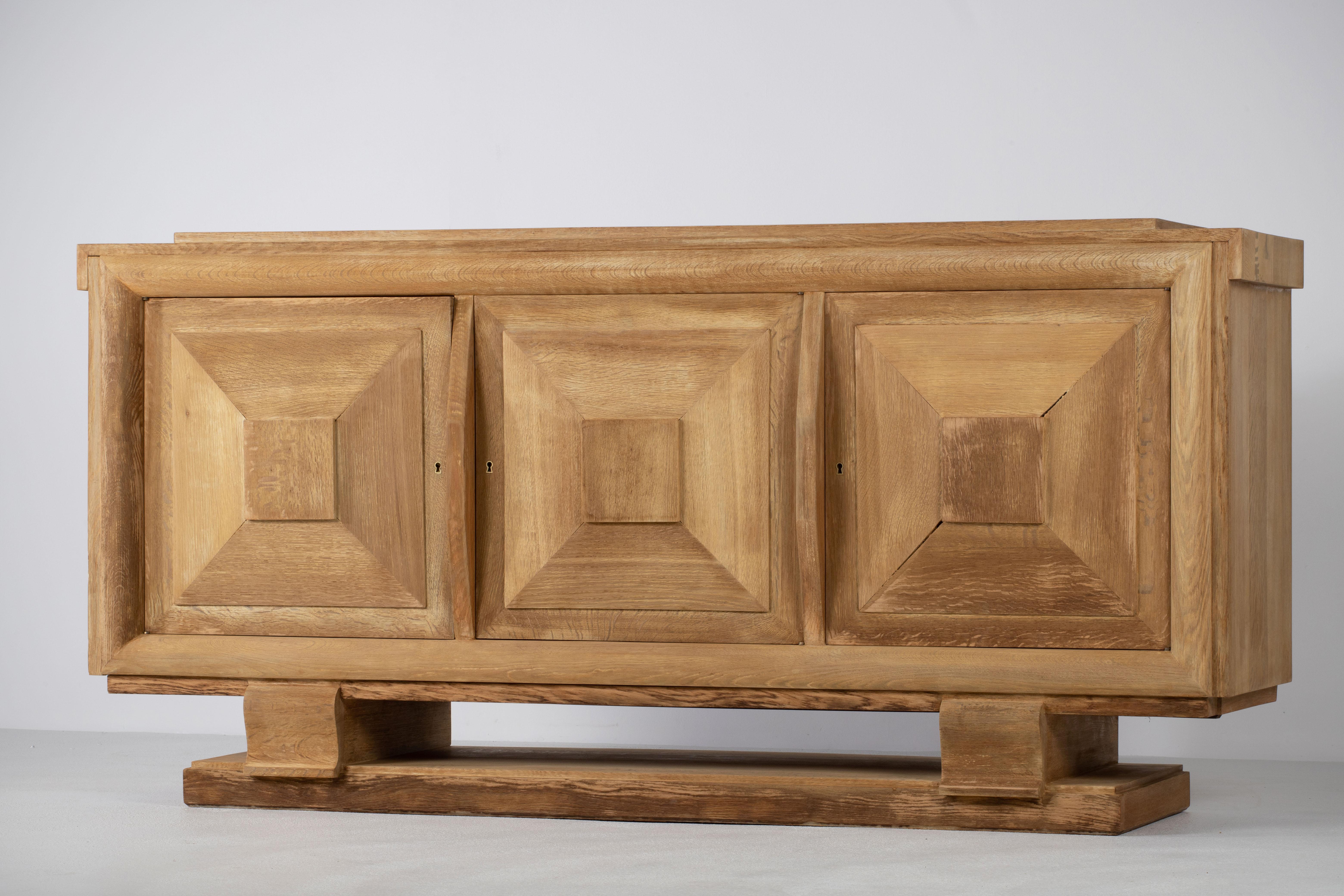 Bleached Large French Oak Art Deco Sideboard in style of Charles Dudouyt, France 6