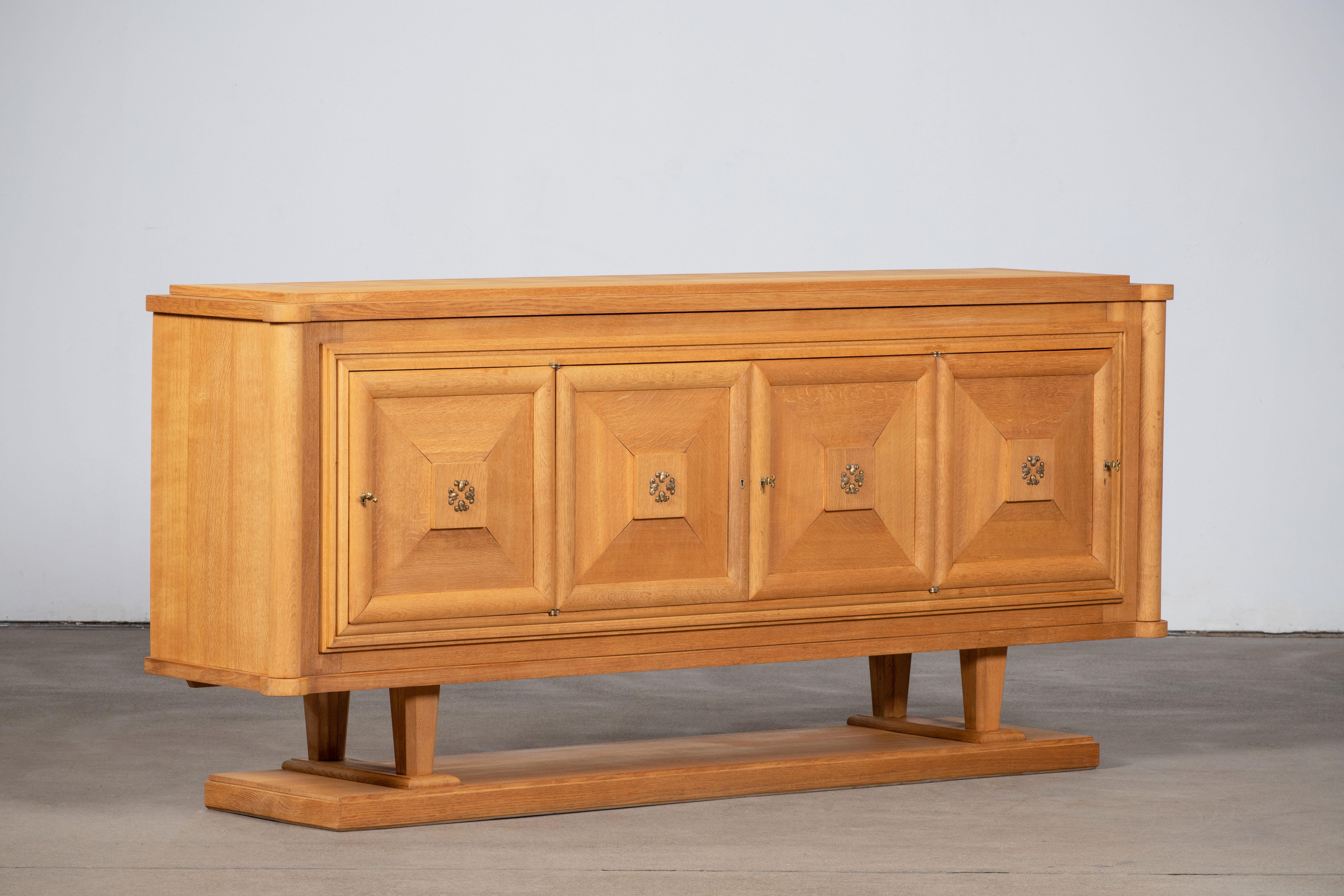 Bleached Large French Oak Art Deco Sideboard in style of Charles Dudouyt, France For Sale 7