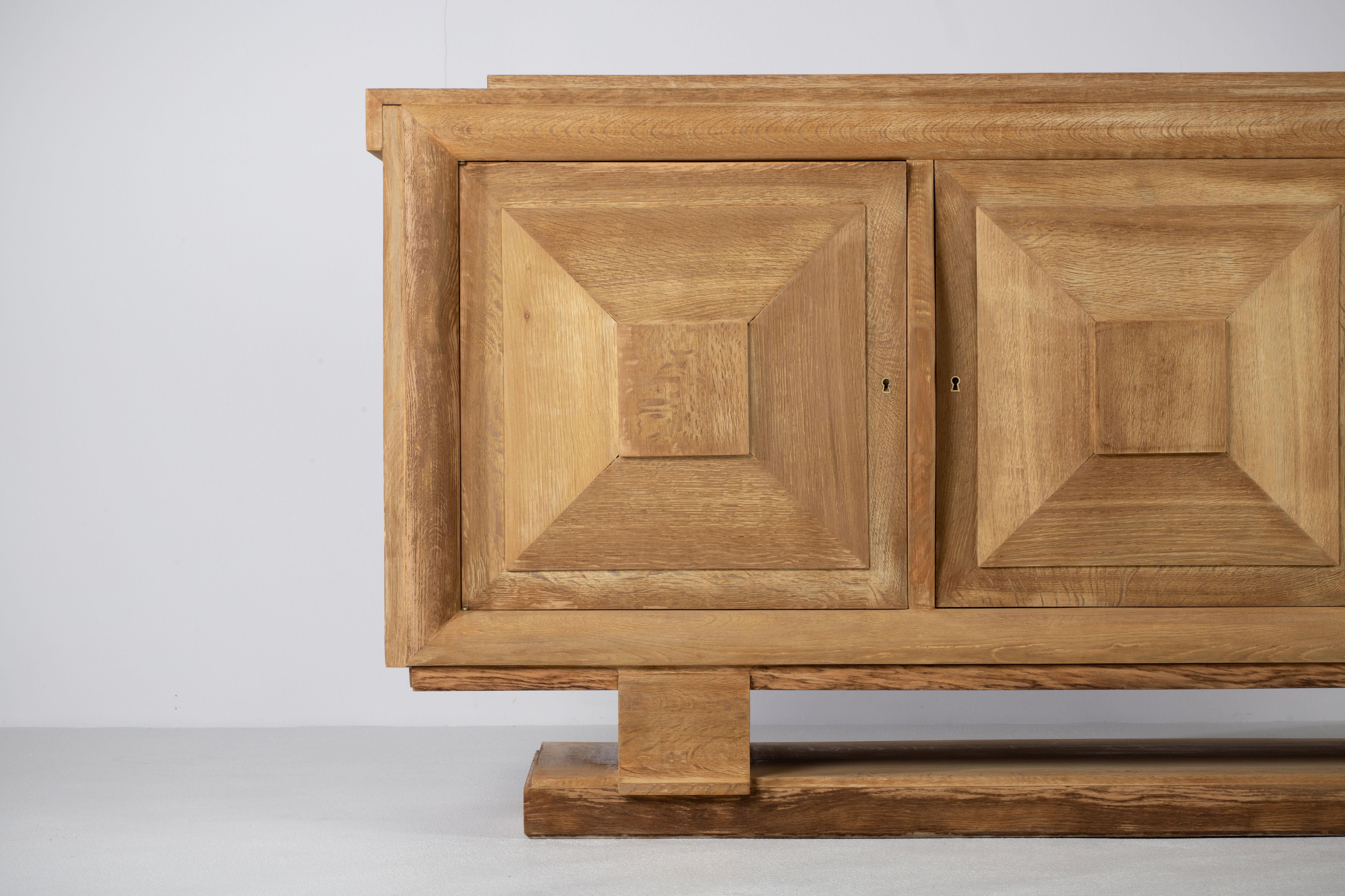 Bleached Large French Oak Art Deco Sideboard in style of Charles Dudouyt, France 7
