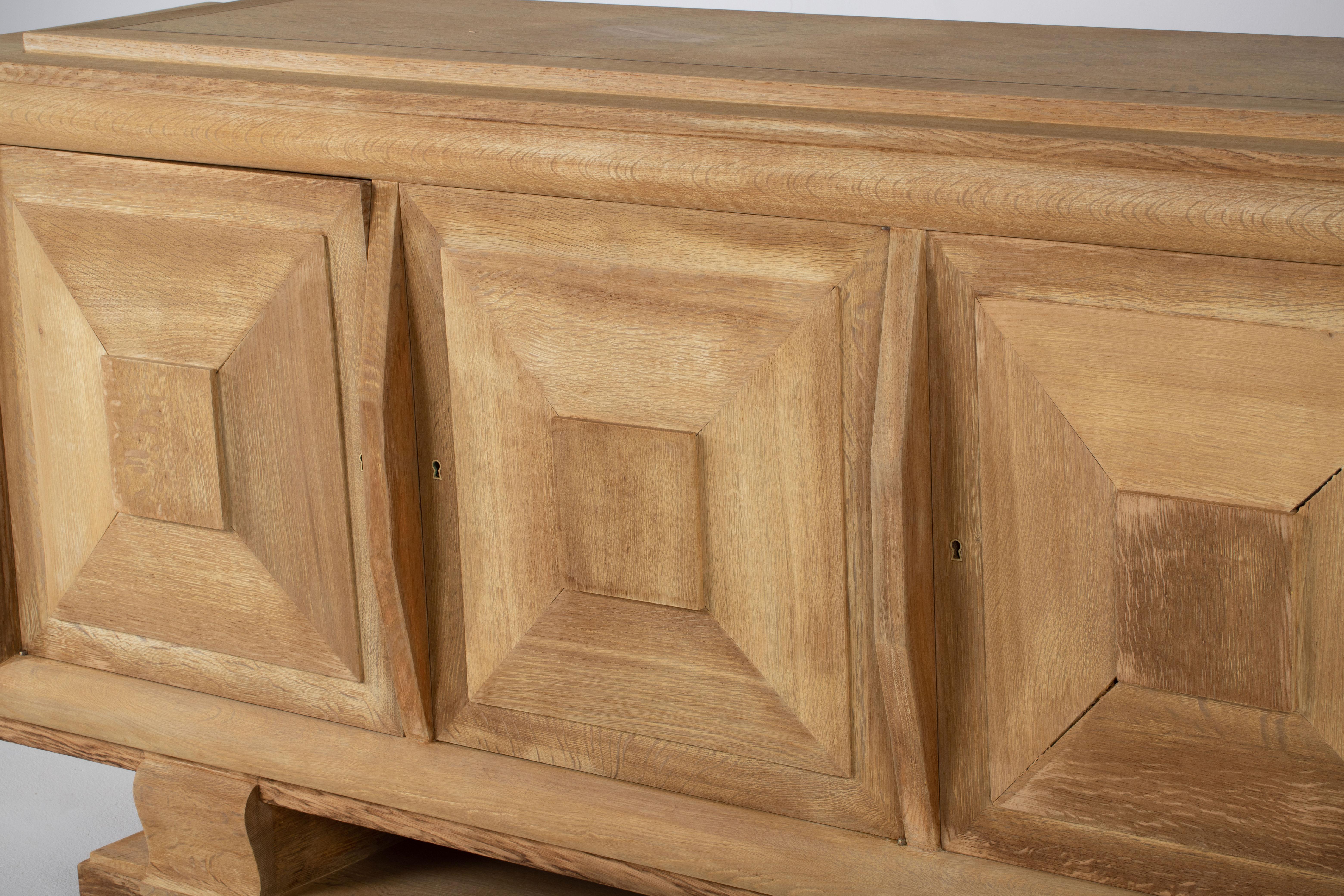 Bleached Large French Oak Art Deco Sideboard in style of Charles Dudouyt, France 9