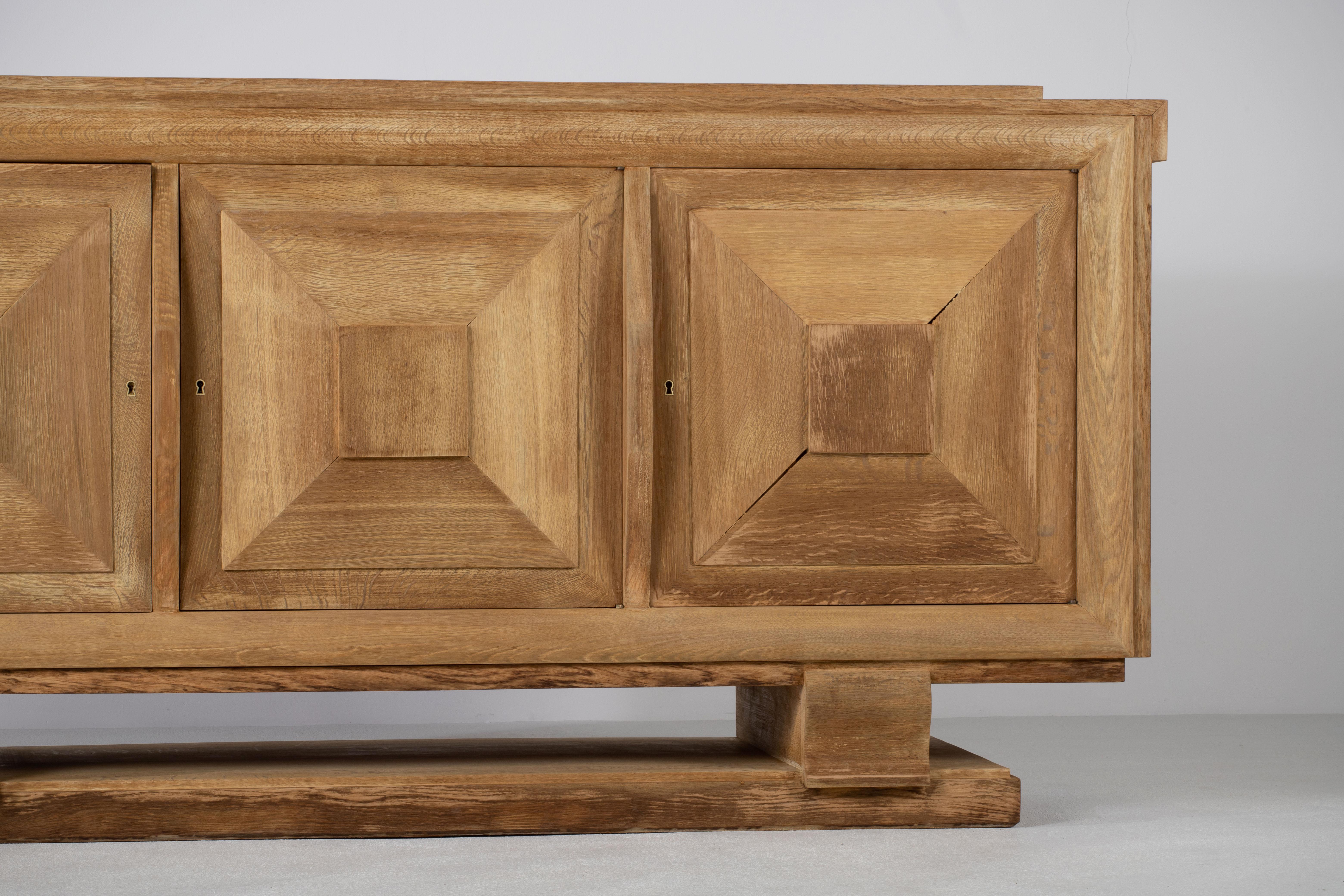 Bleached Large French Oak Art Deco Sideboard in style of Charles Dudouyt, France 10
