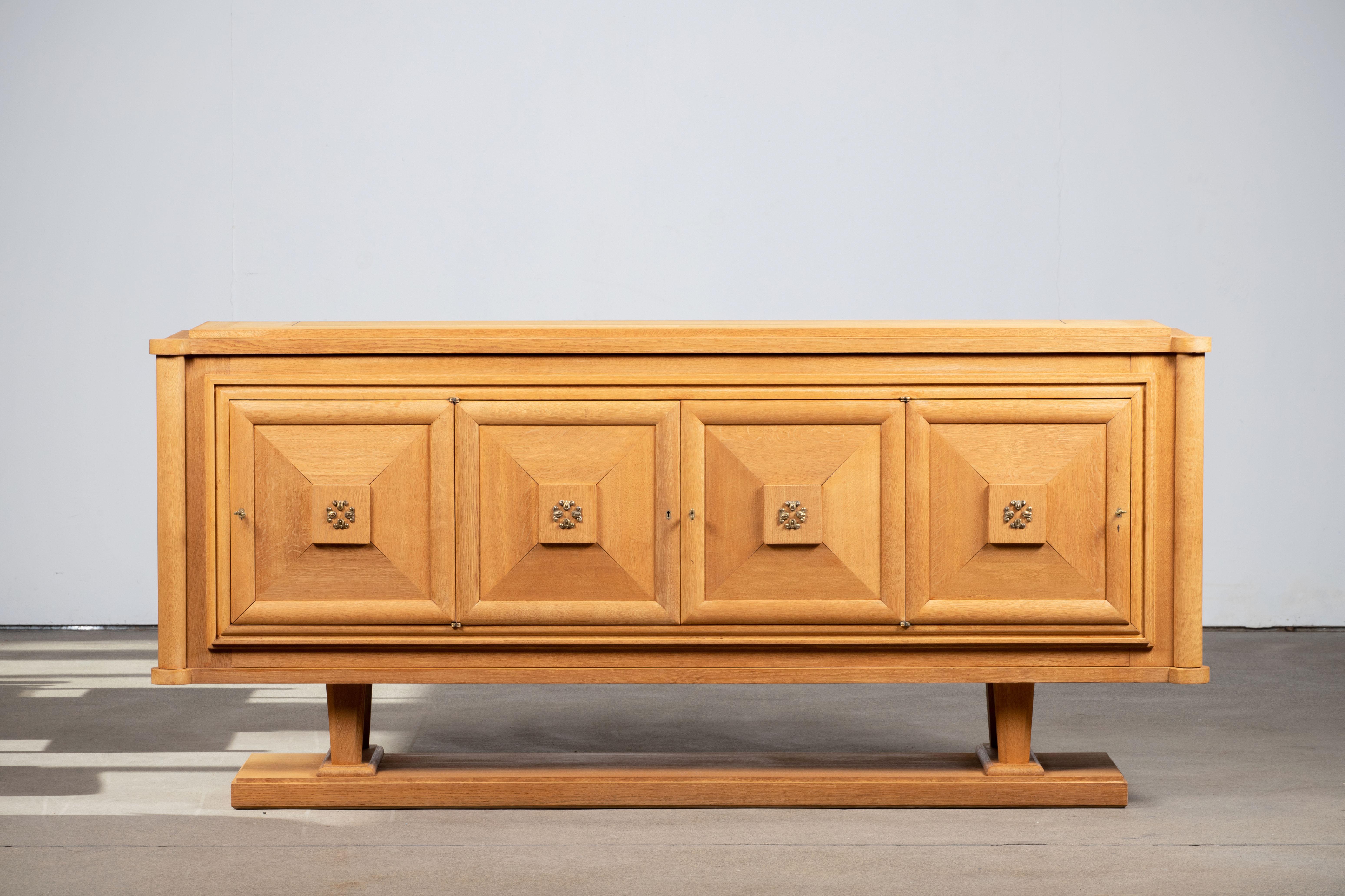 Mid-20th Century Bleached Large French Oak Art Deco Sideboard in style of Charles Dudouyt, France For Sale