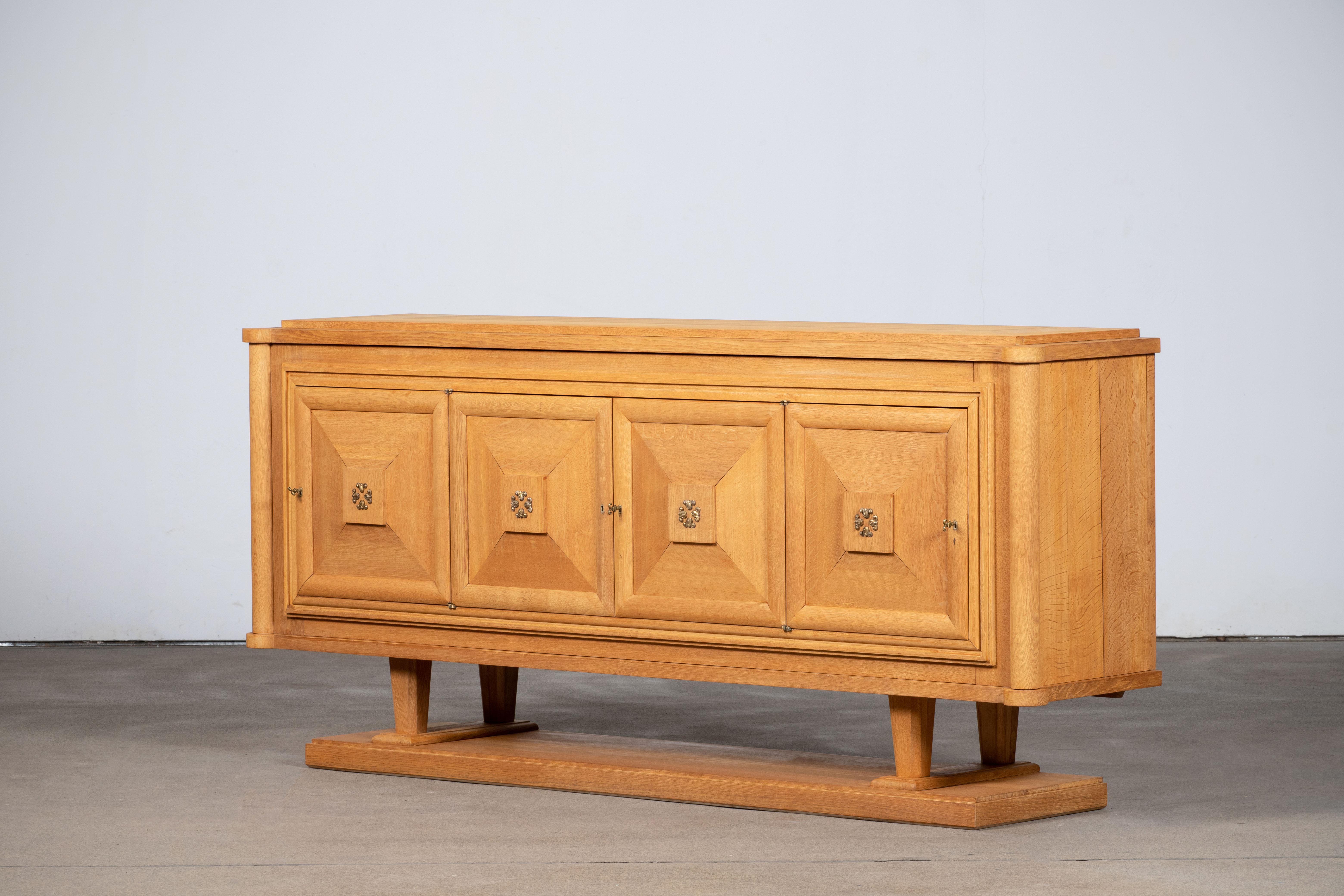 Bleached Large French Oak Art Deco Sideboard in style of Charles Dudouyt, France For Sale 2