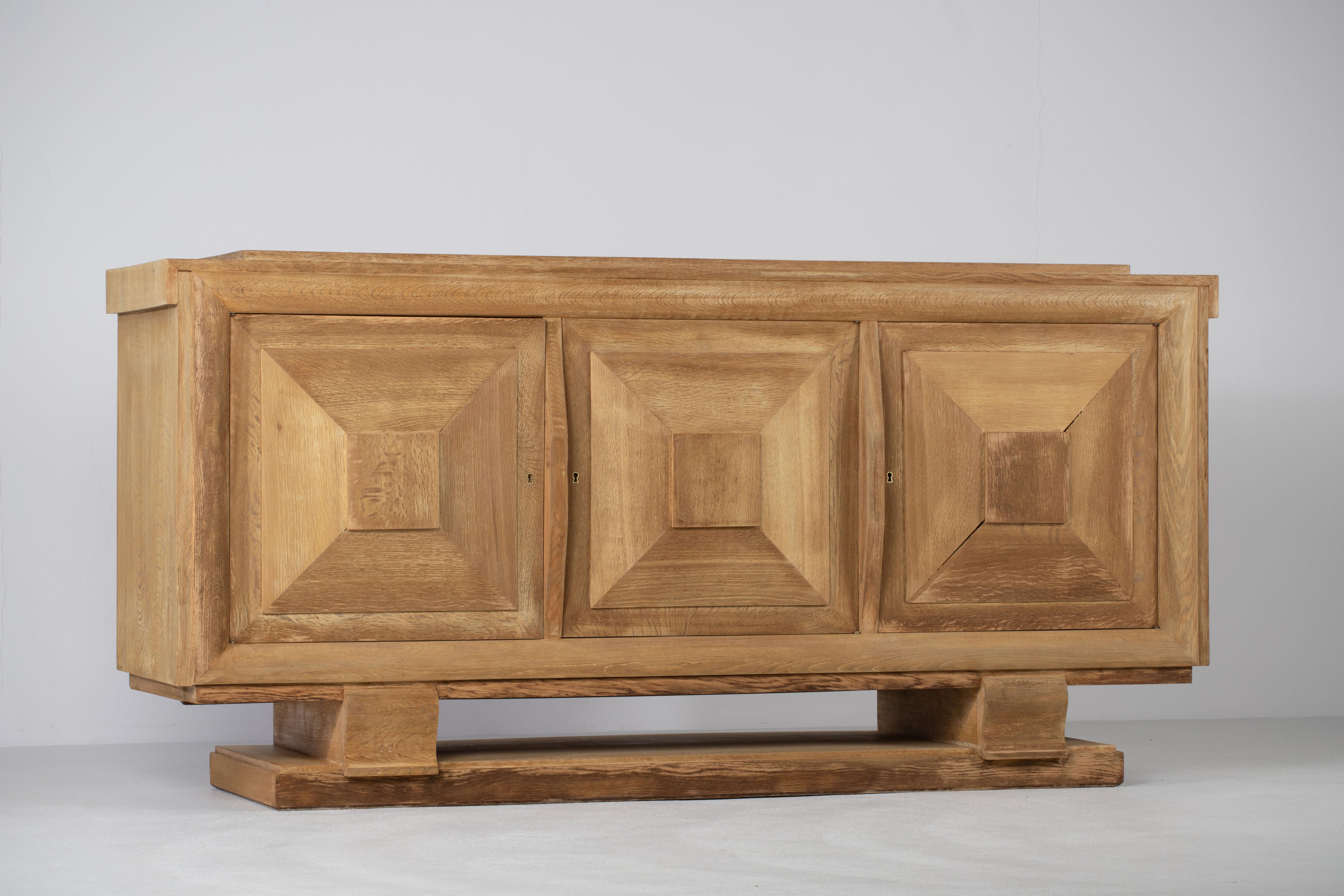 Bleached Large French Oak Art Deco Sideboard in style of Charles Dudouyt, France 3