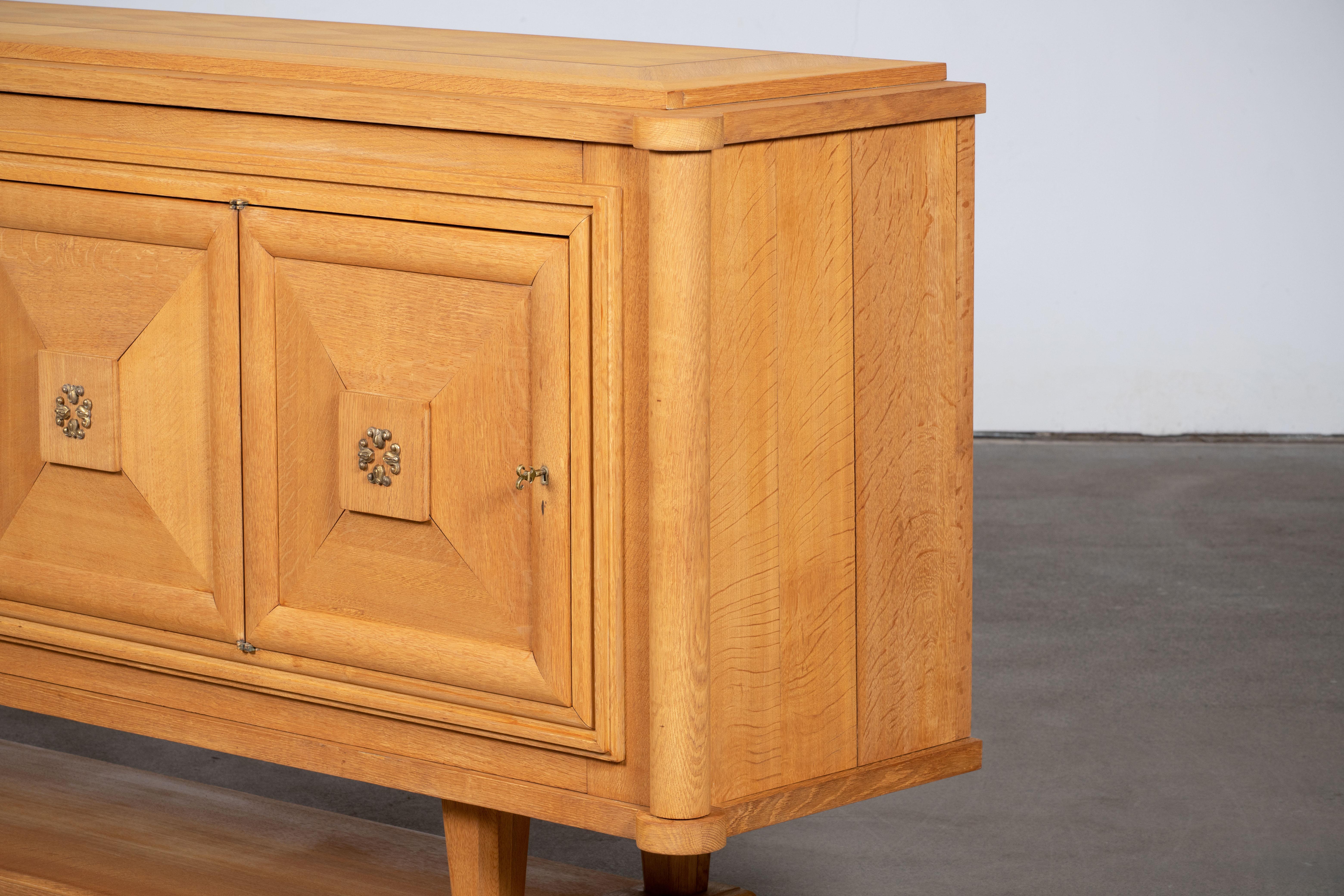 Bleached Large French Oak Art Deco Sideboard in style of Charles Dudouyt, France For Sale 4