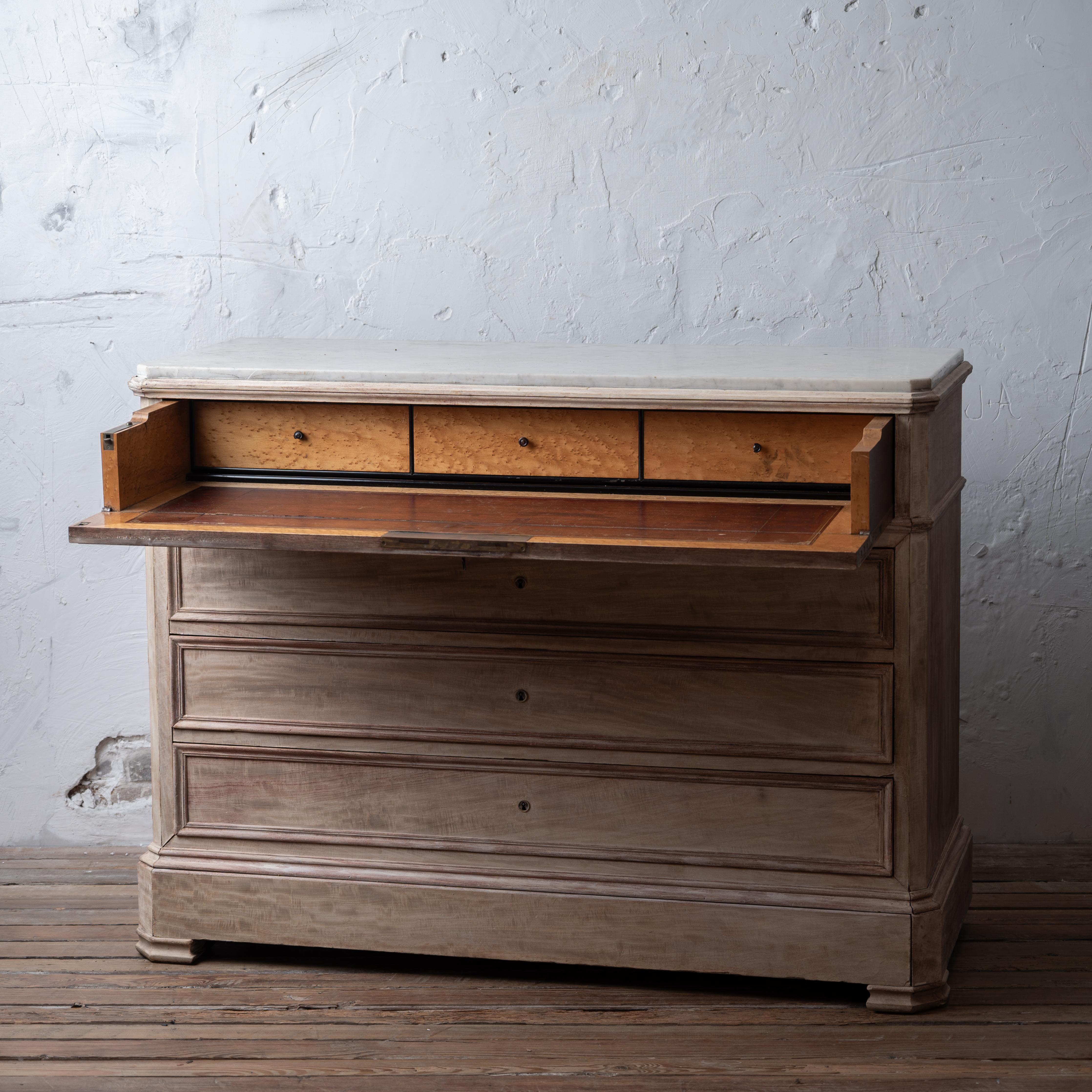 Bleached Louis Phillipe Commode with Butler’s Desk In Good Condition In Savannah, GA