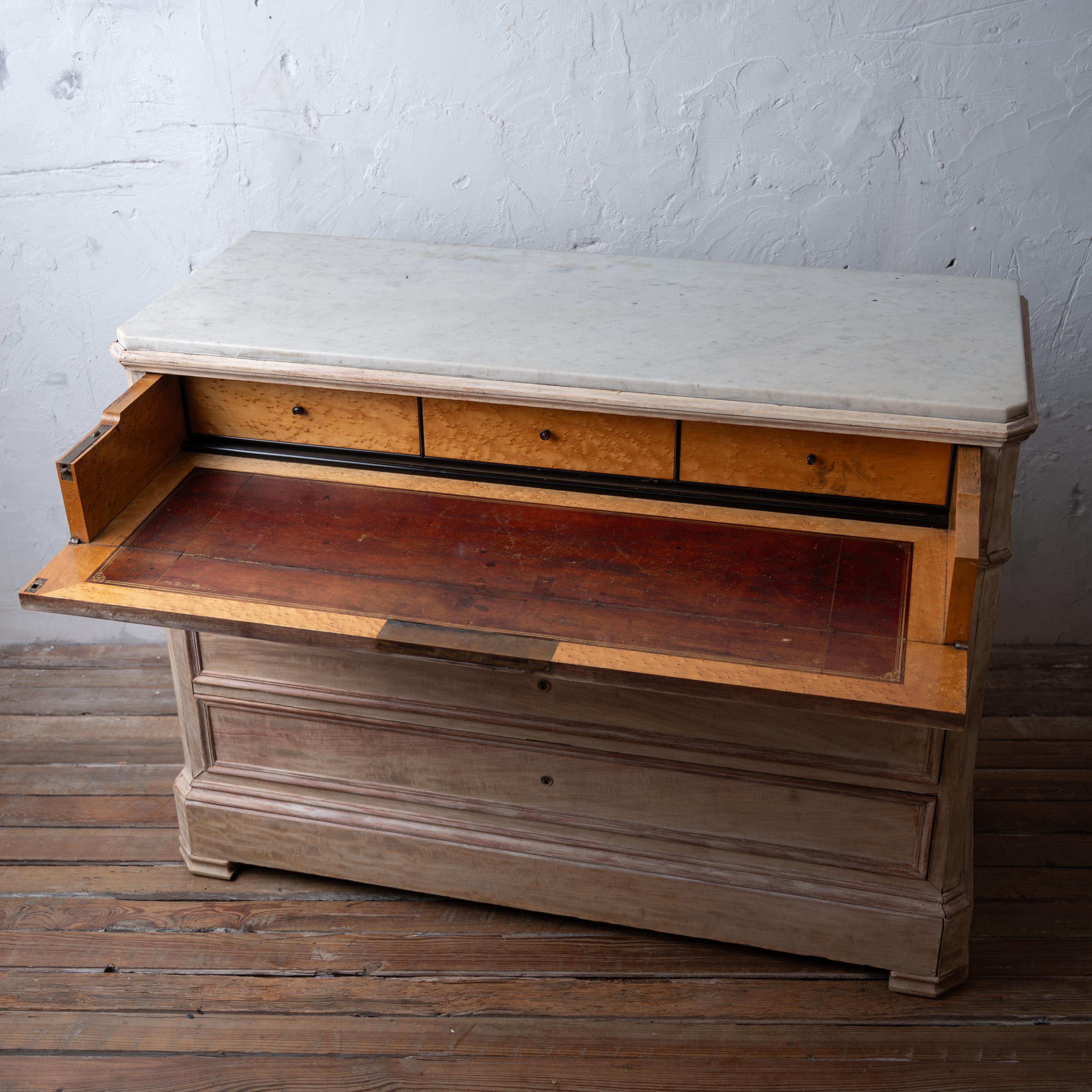 Carrara Marble Bleached Louis Phillipe Commode with Butler’s Desk
