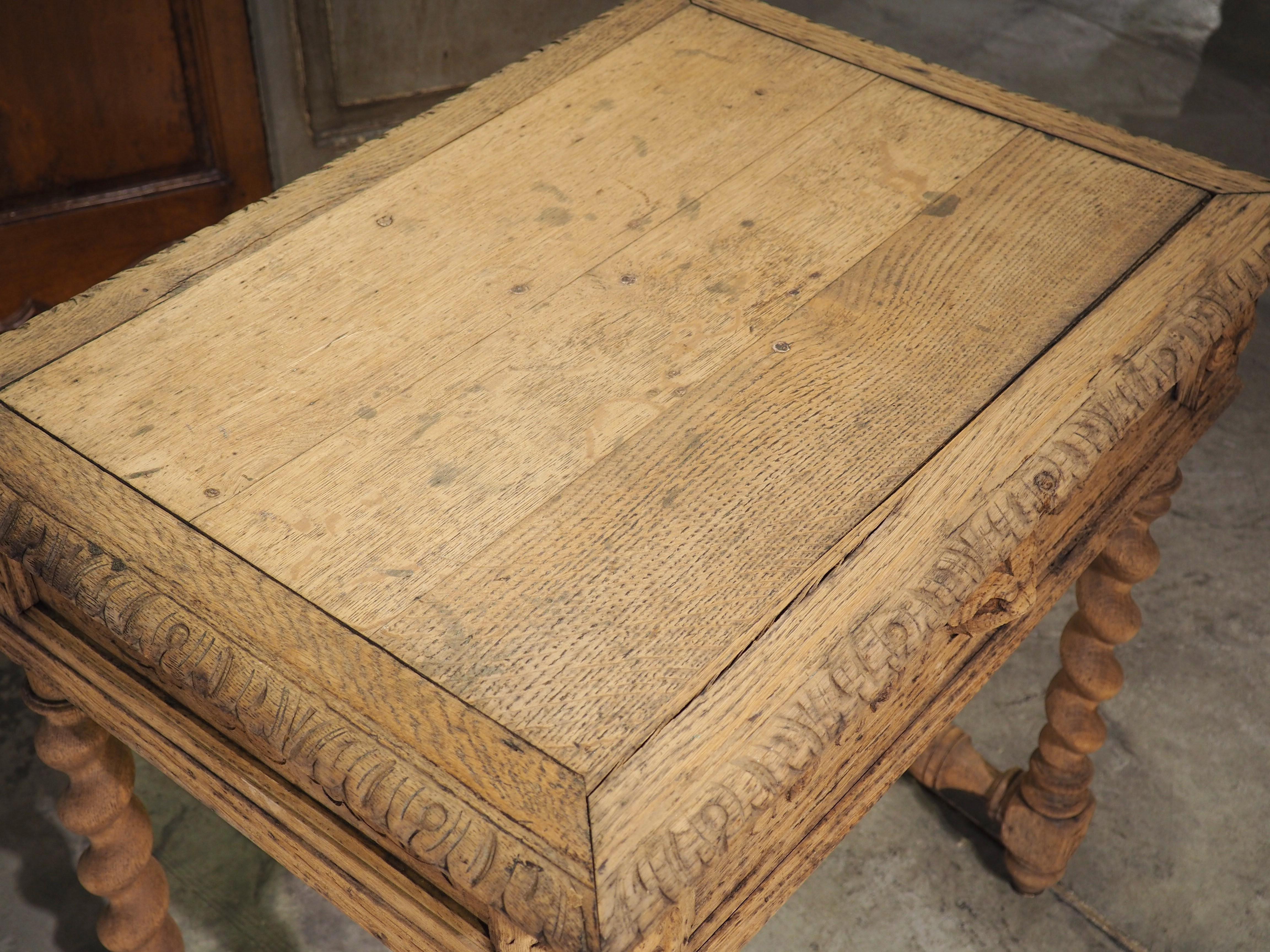 Bleached Louis XIII Style Carved Oak Side Table from France, Late 1800s 5