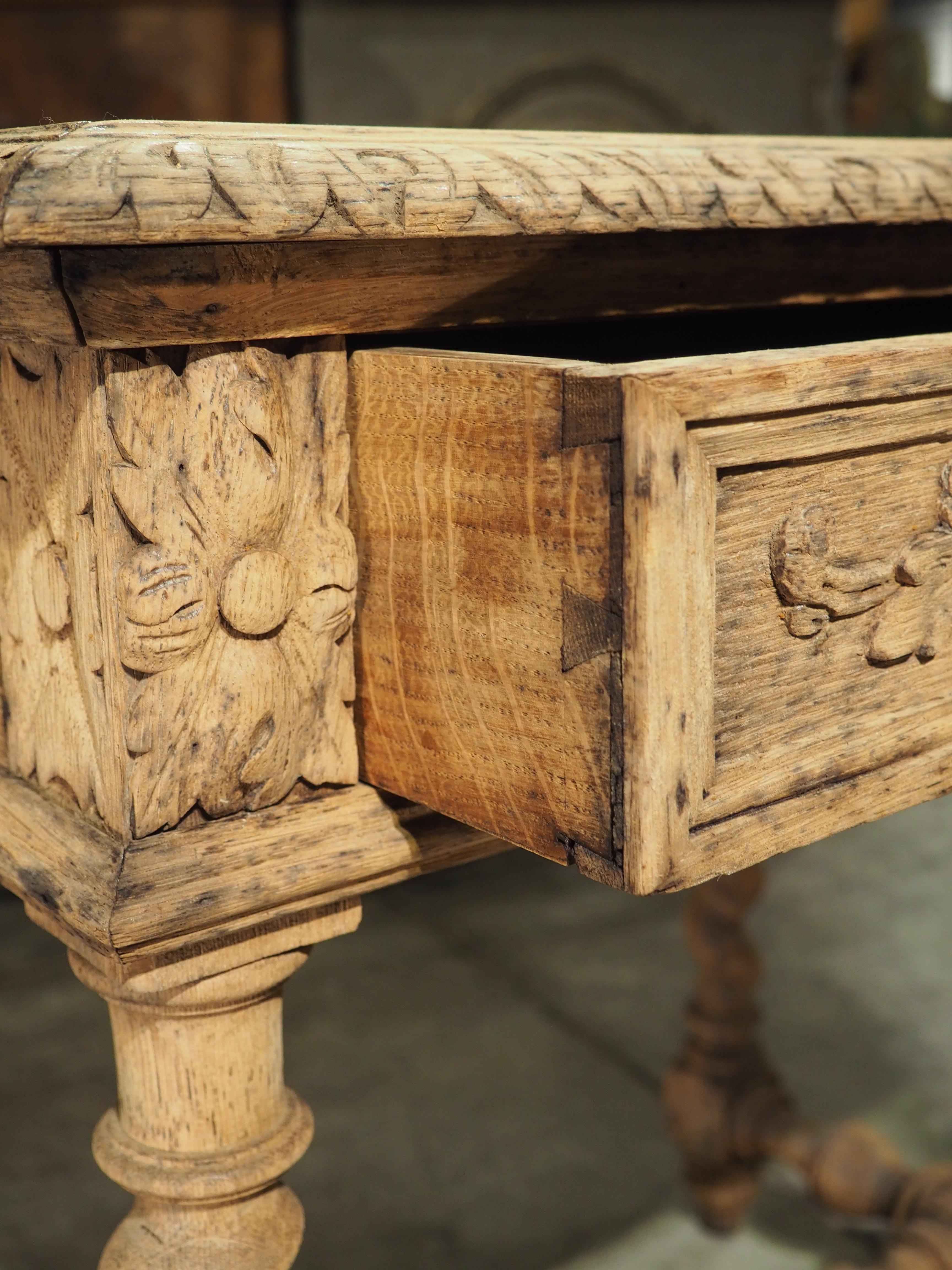 Bleached Louis XIII Style Carved Oak Side Table from France, Late 1800s 6