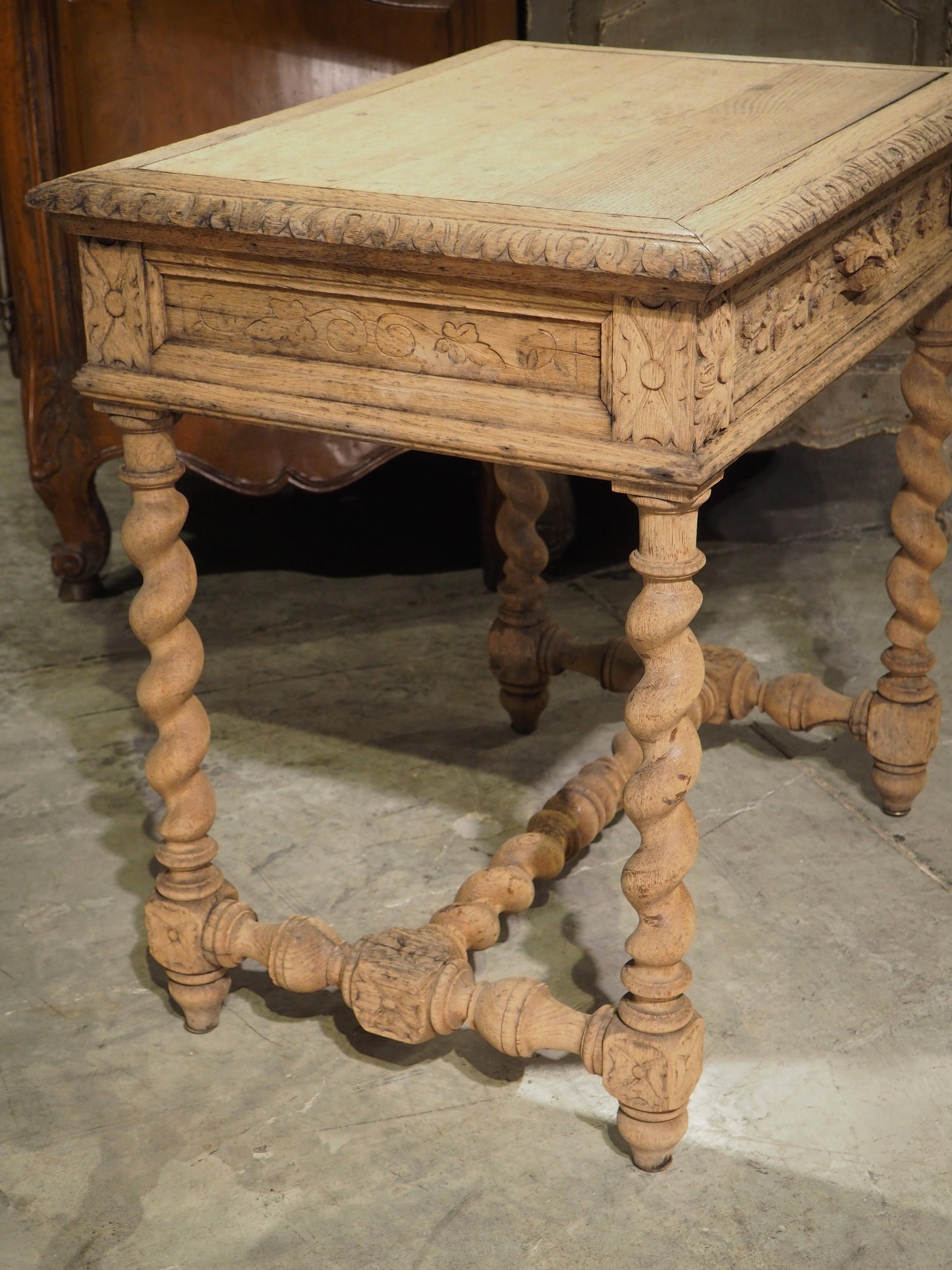 Bleached Louis XIII Style Carved Oak Side Table from France, Late 1800s 7