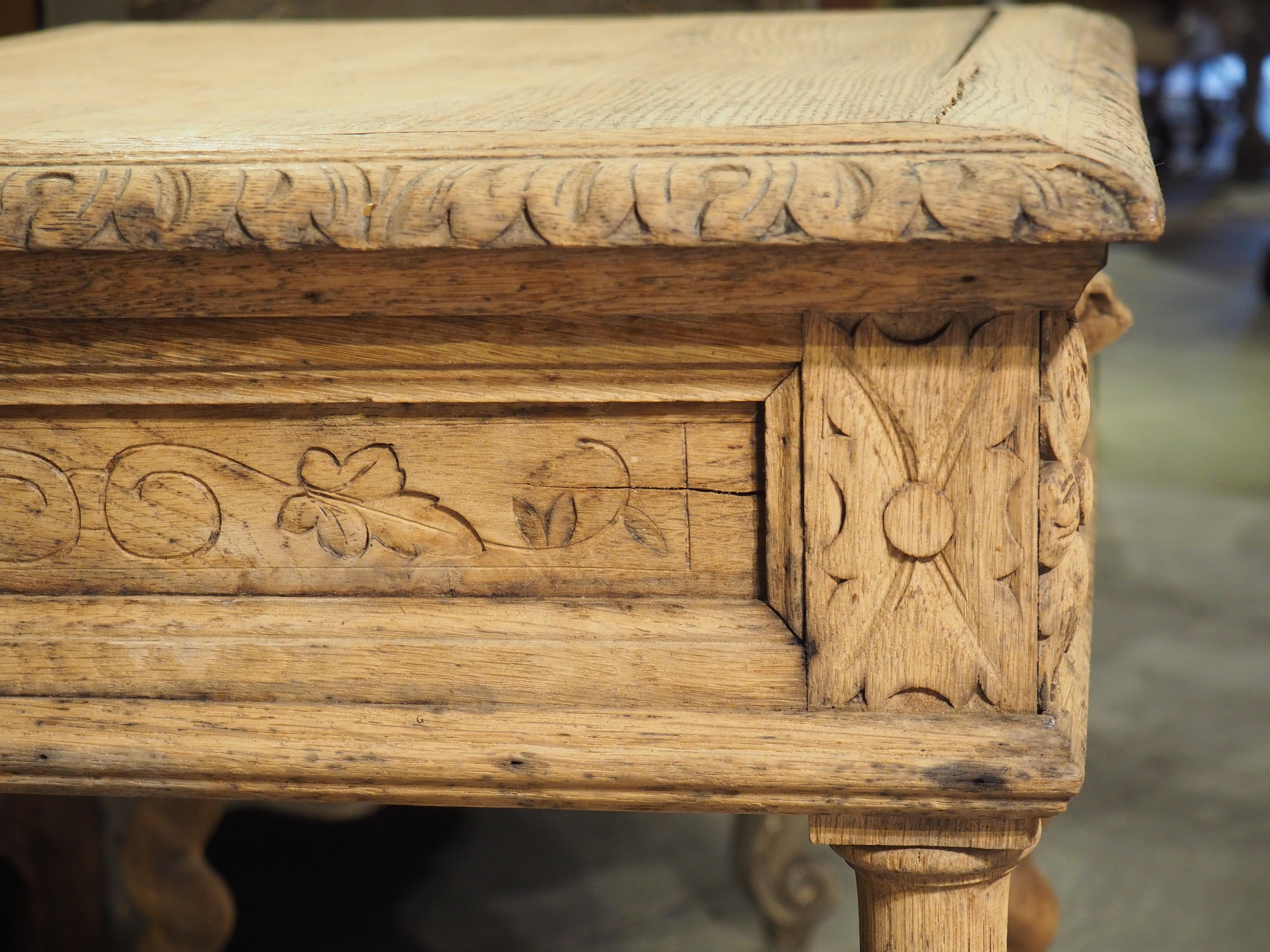 Bleached Louis XIII Style Carved Oak Side Table from France, Late 1800s 9