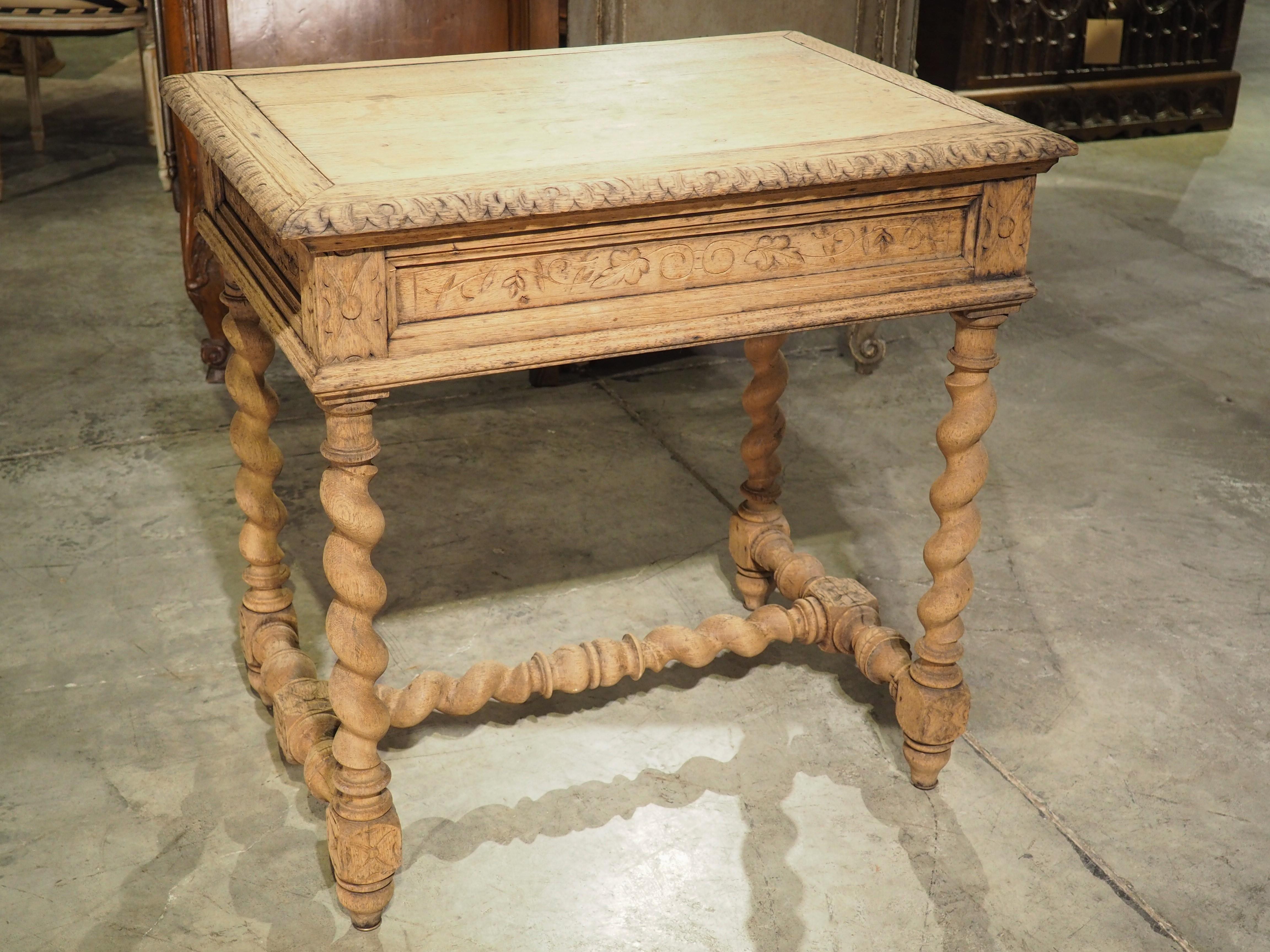 Bleached Louis XIII Style Carved Oak Side Table from France, Late 1800s 10