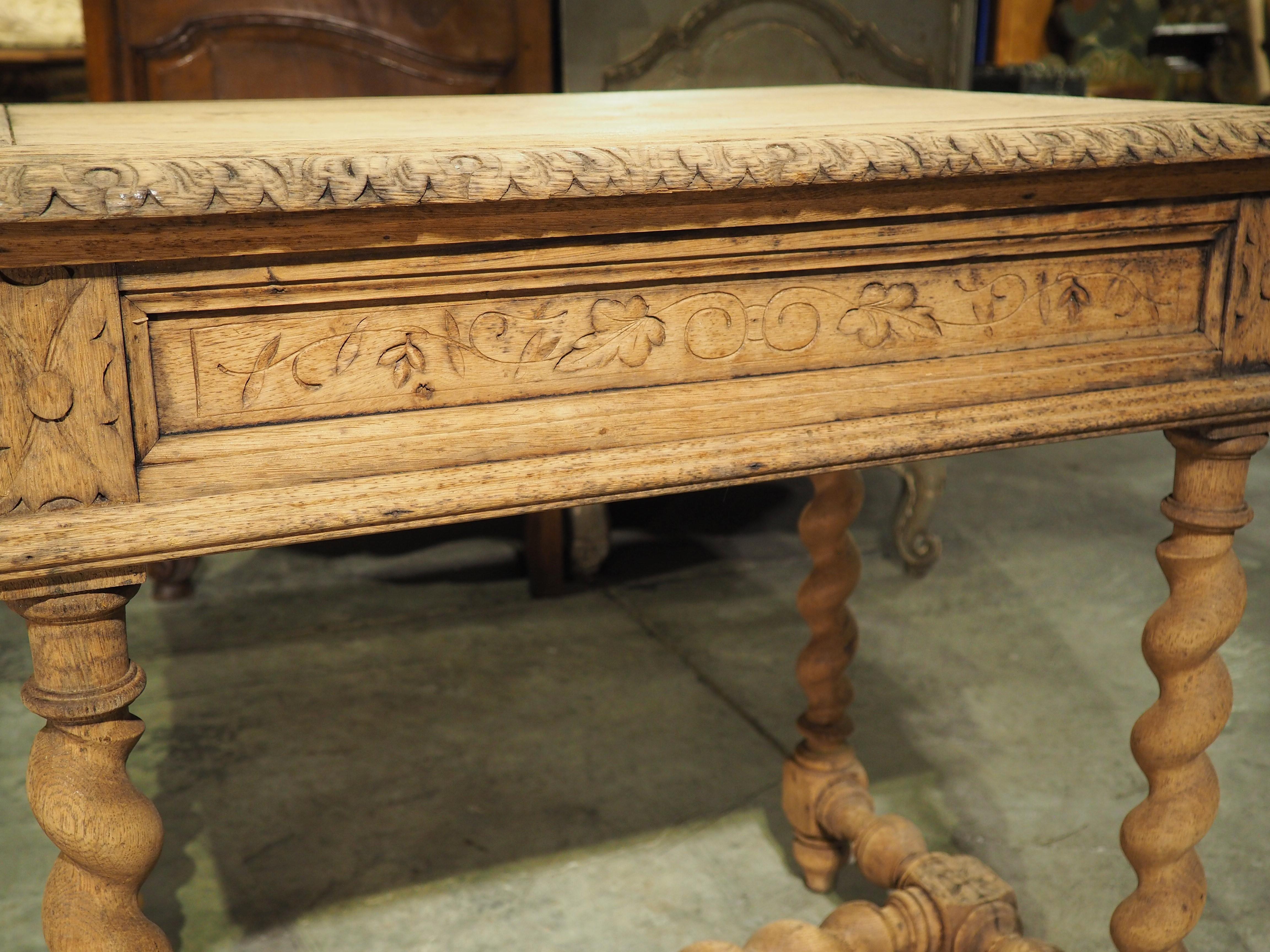 Bleached Louis XIII Style Carved Oak Side Table from France, Late 1800s 11