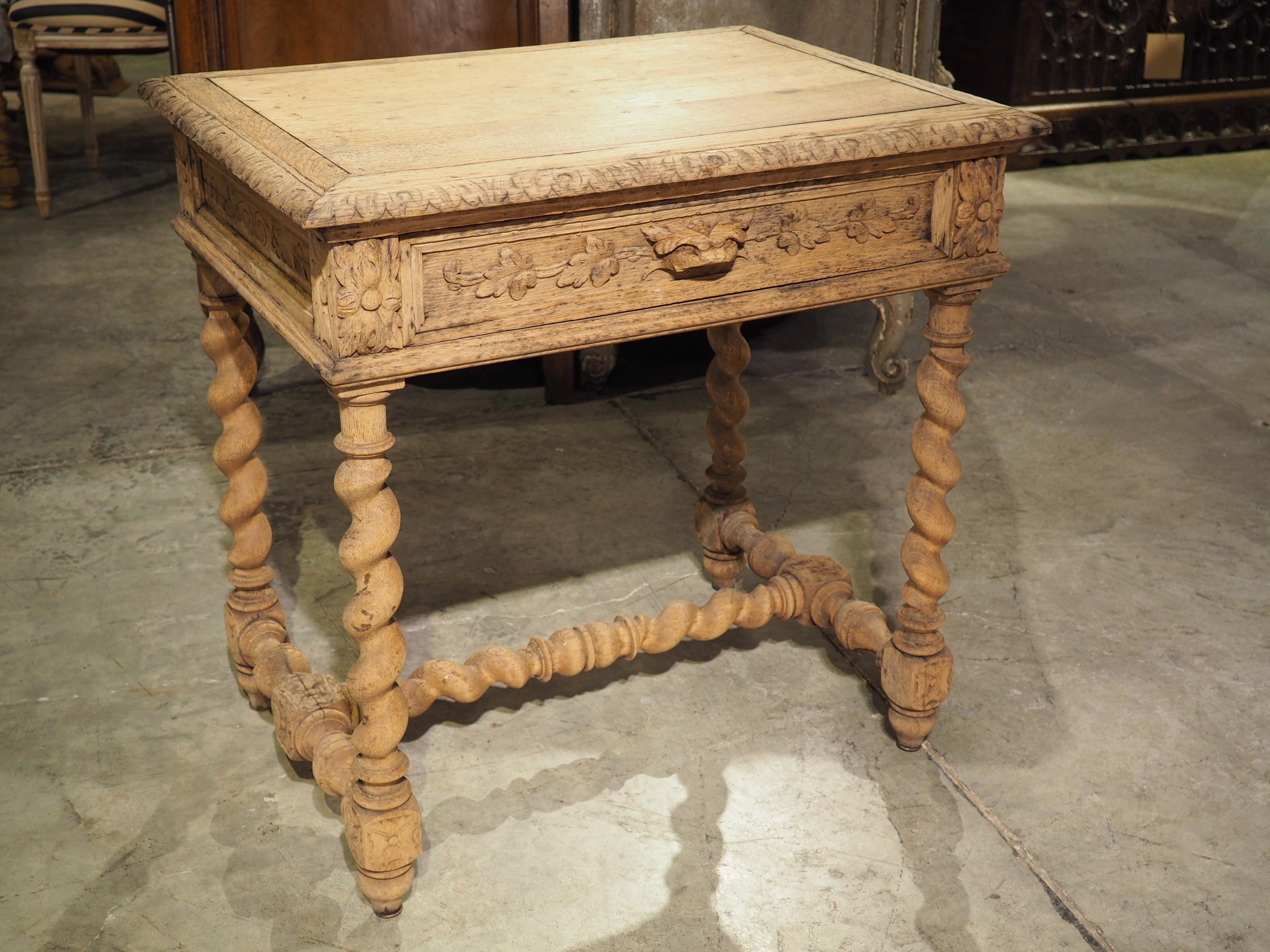 Bleached Louis XIII Style Carved Oak Side Table from France, Late 1800s 13