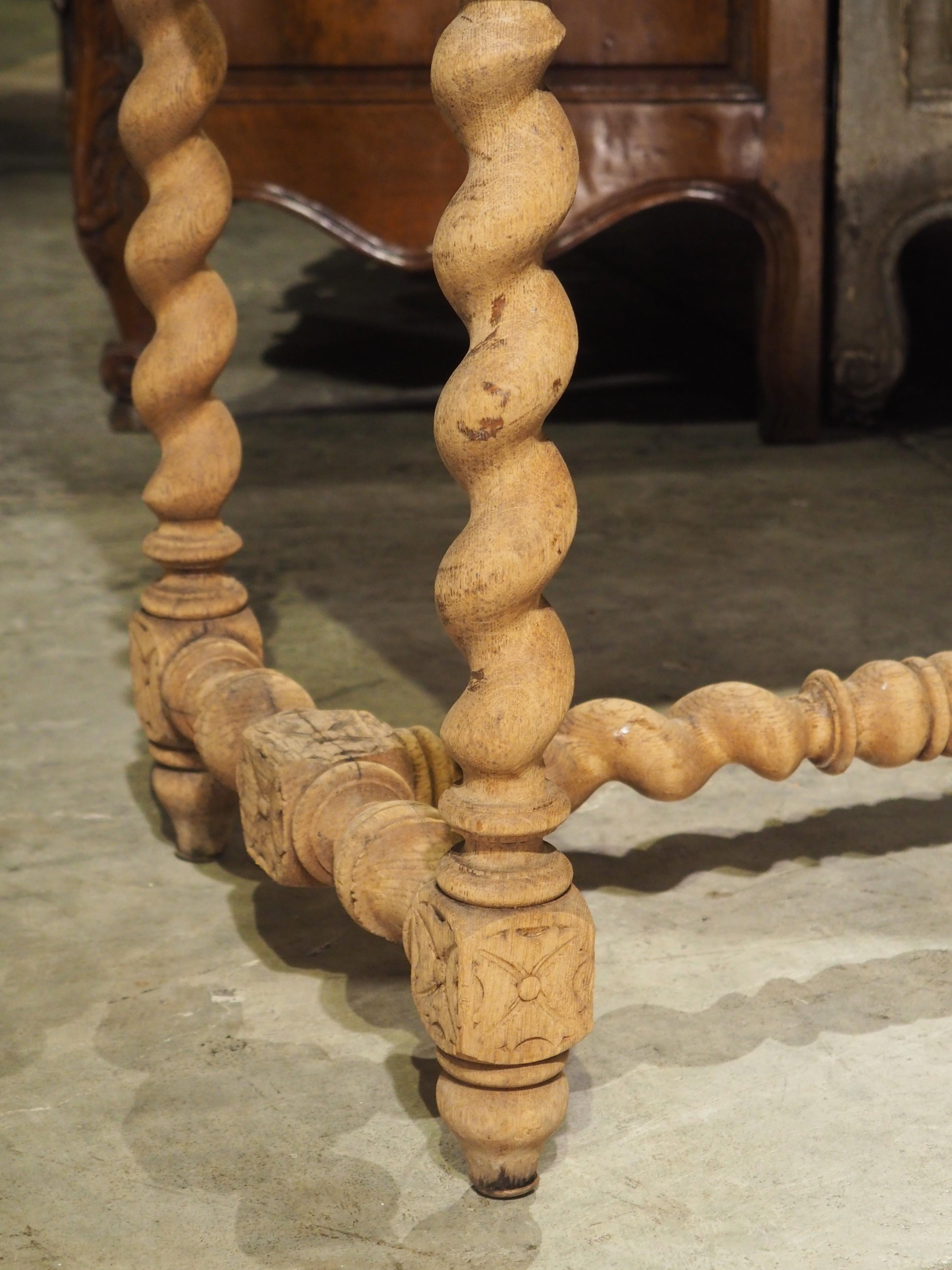 Bleached Louis XIII Style Carved Oak Side Table from France, Late 1800s In Good Condition In Dallas, TX