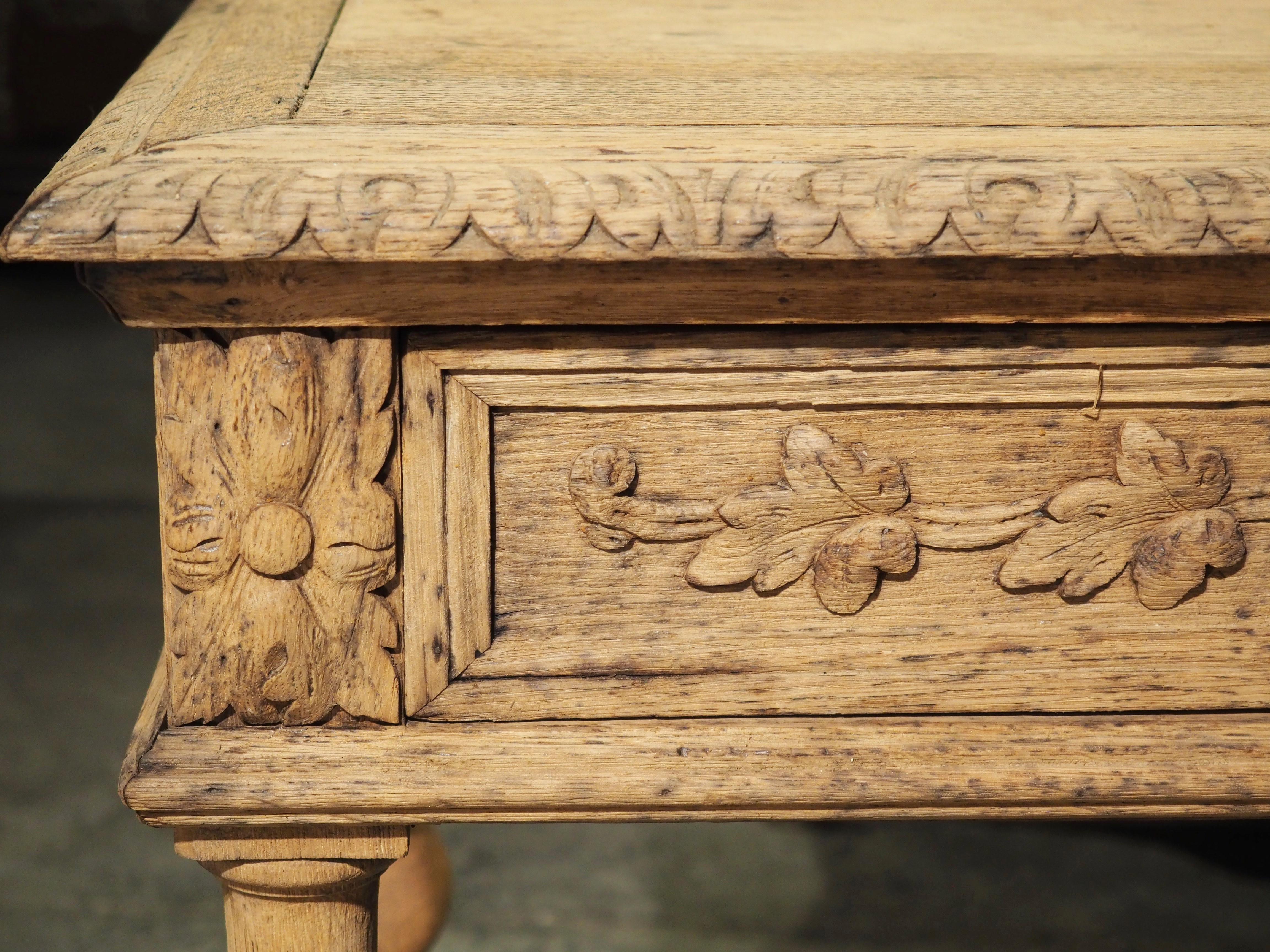 Bleached Louis XIII Style Carved Oak Side Table from France, Late 1800s 1