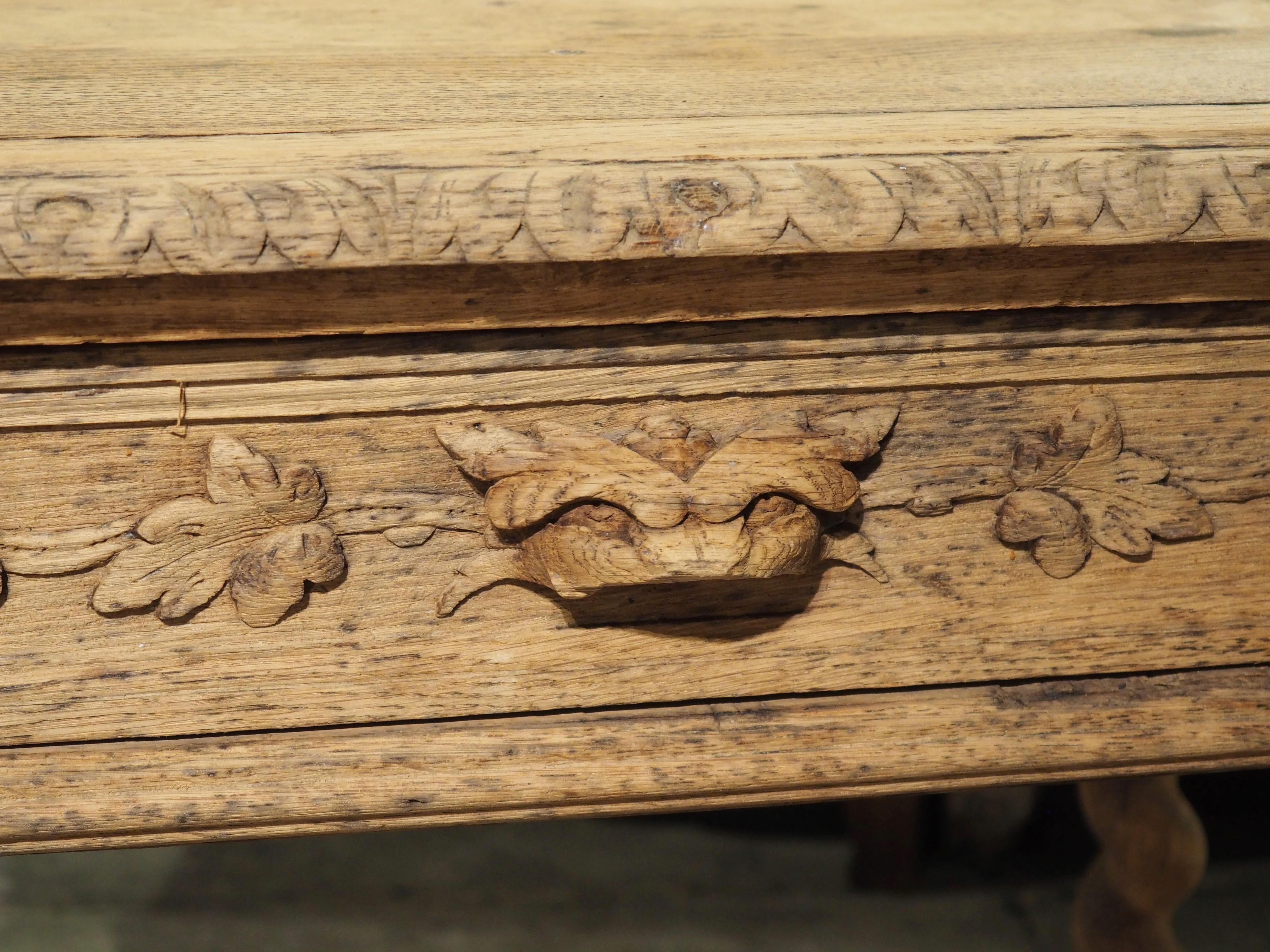Bleached Louis XIII Style Carved Oak Side Table from France, Late 1800s 2