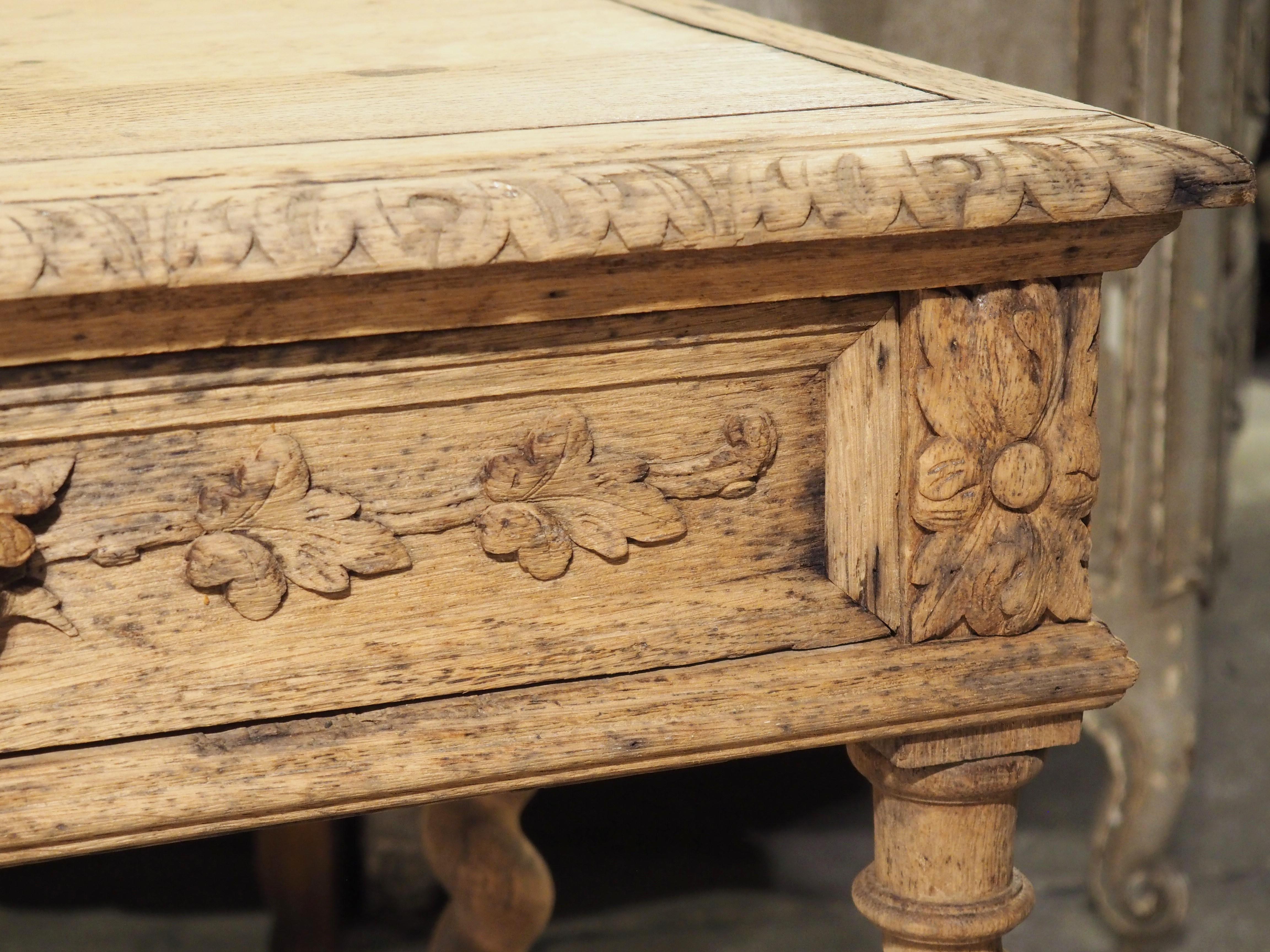 Bleached Louis XIII Style Carved Oak Side Table from France, Late 1800s 3