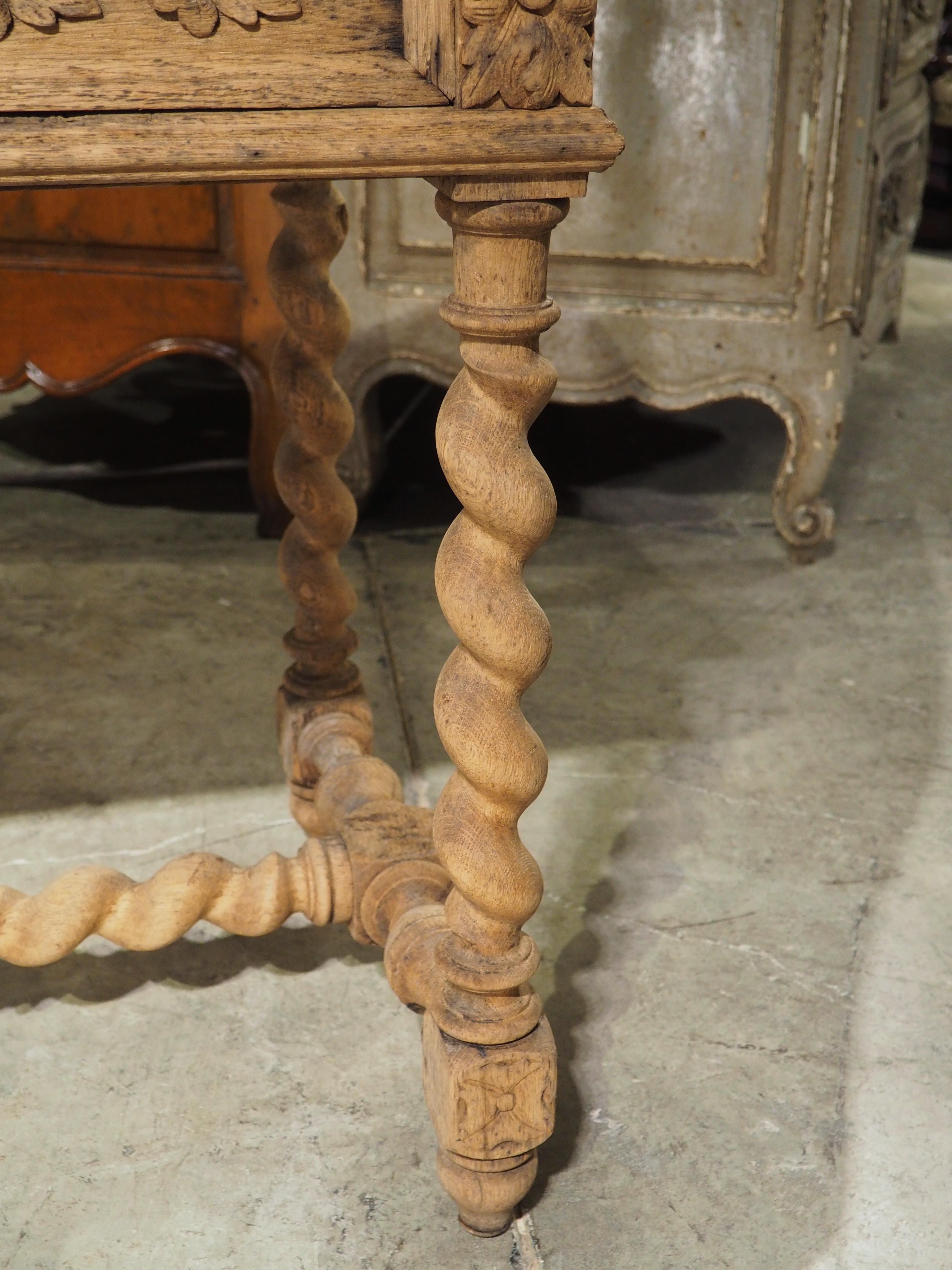 Bleached Louis XIII Style Carved Oak Side Table from France, Late 1800s 4