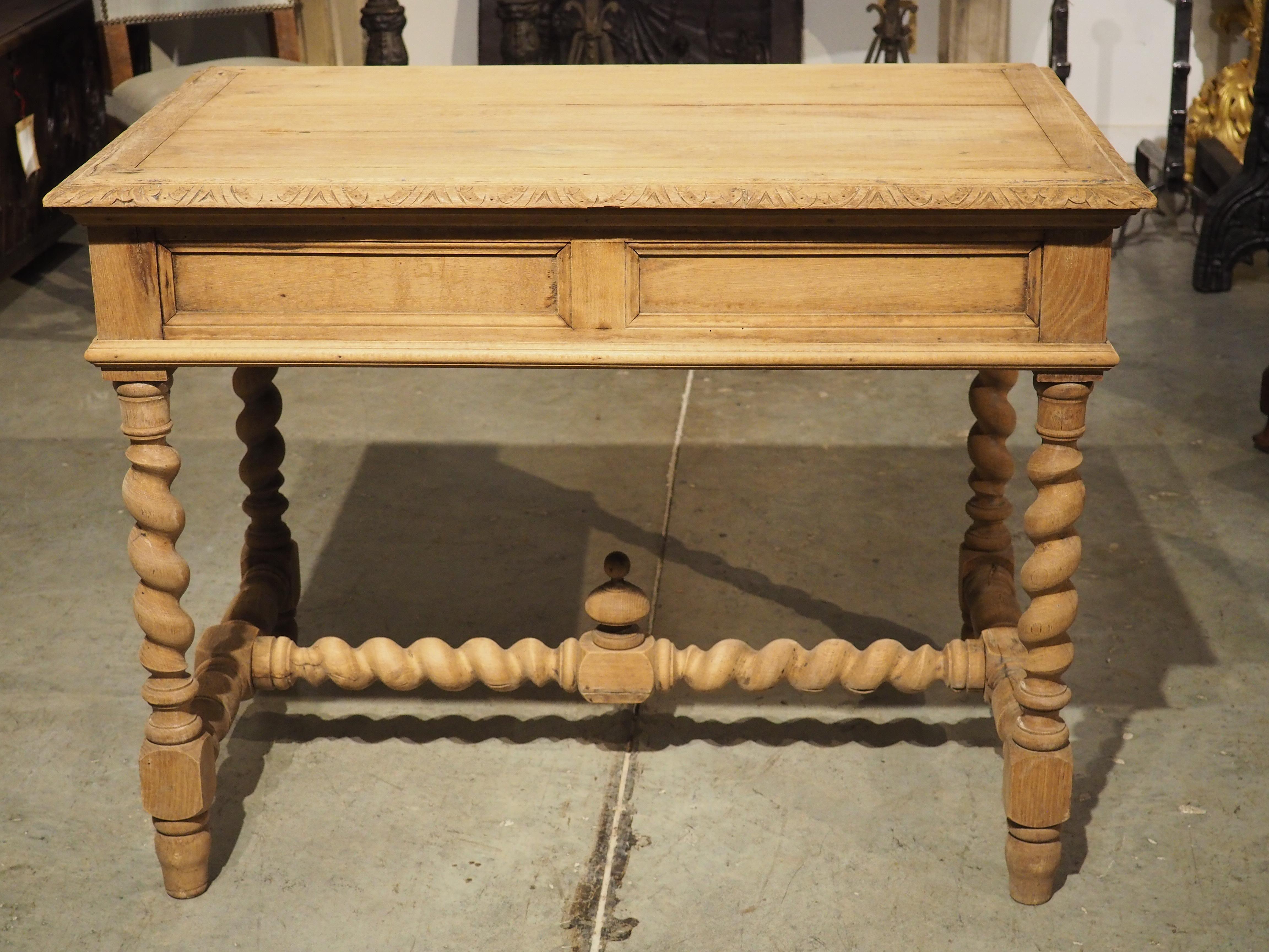 Bleached Louis XIII Style Carved Oak Writing Table from France, Late 1800s 11