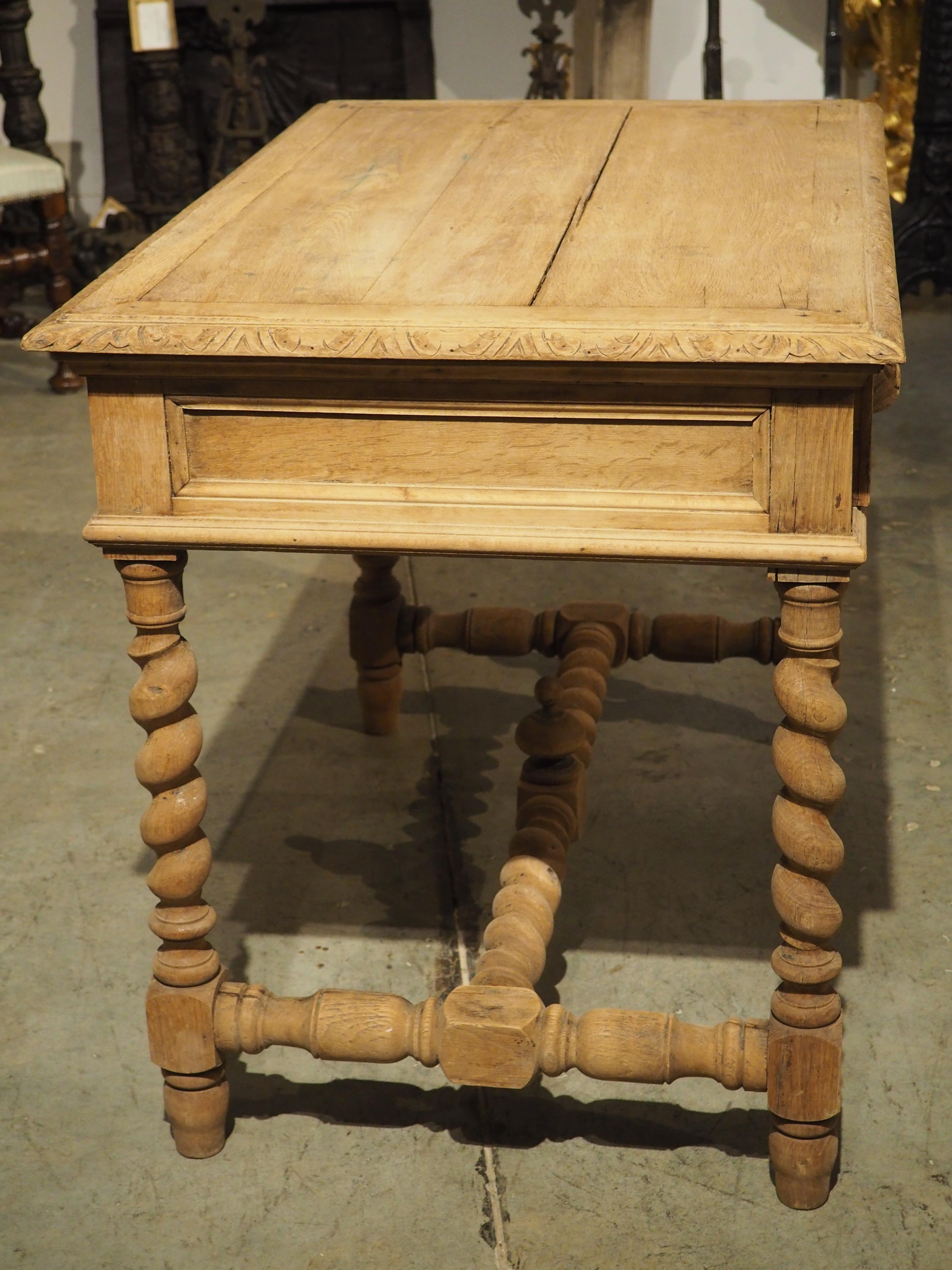 Bleached Louis XIII Style Carved Oak Writing Table from France, Late 1800s 12