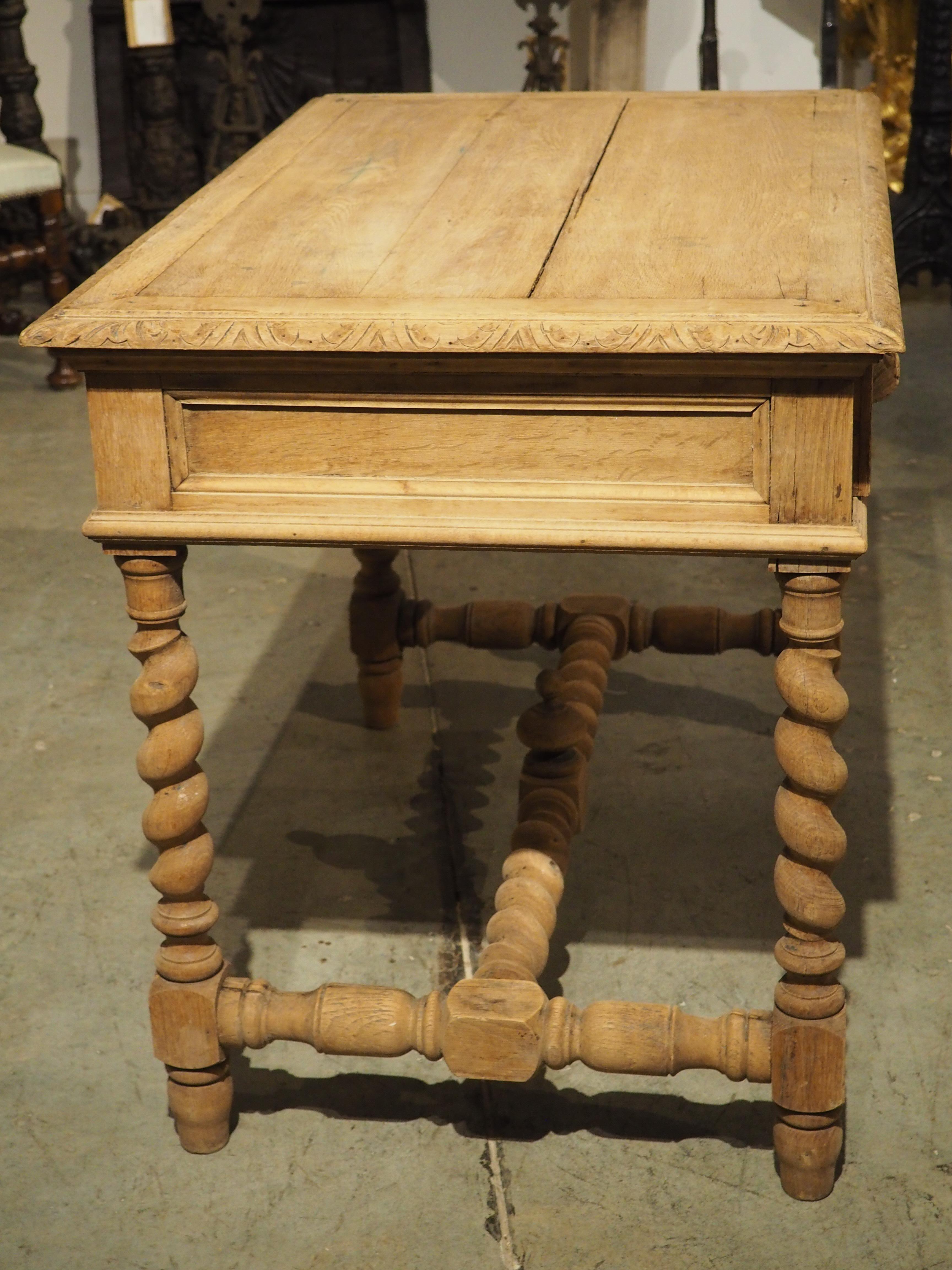 Bleached Louis XIII Style Carved Oak Writing Table from France, Late 1800s 13
