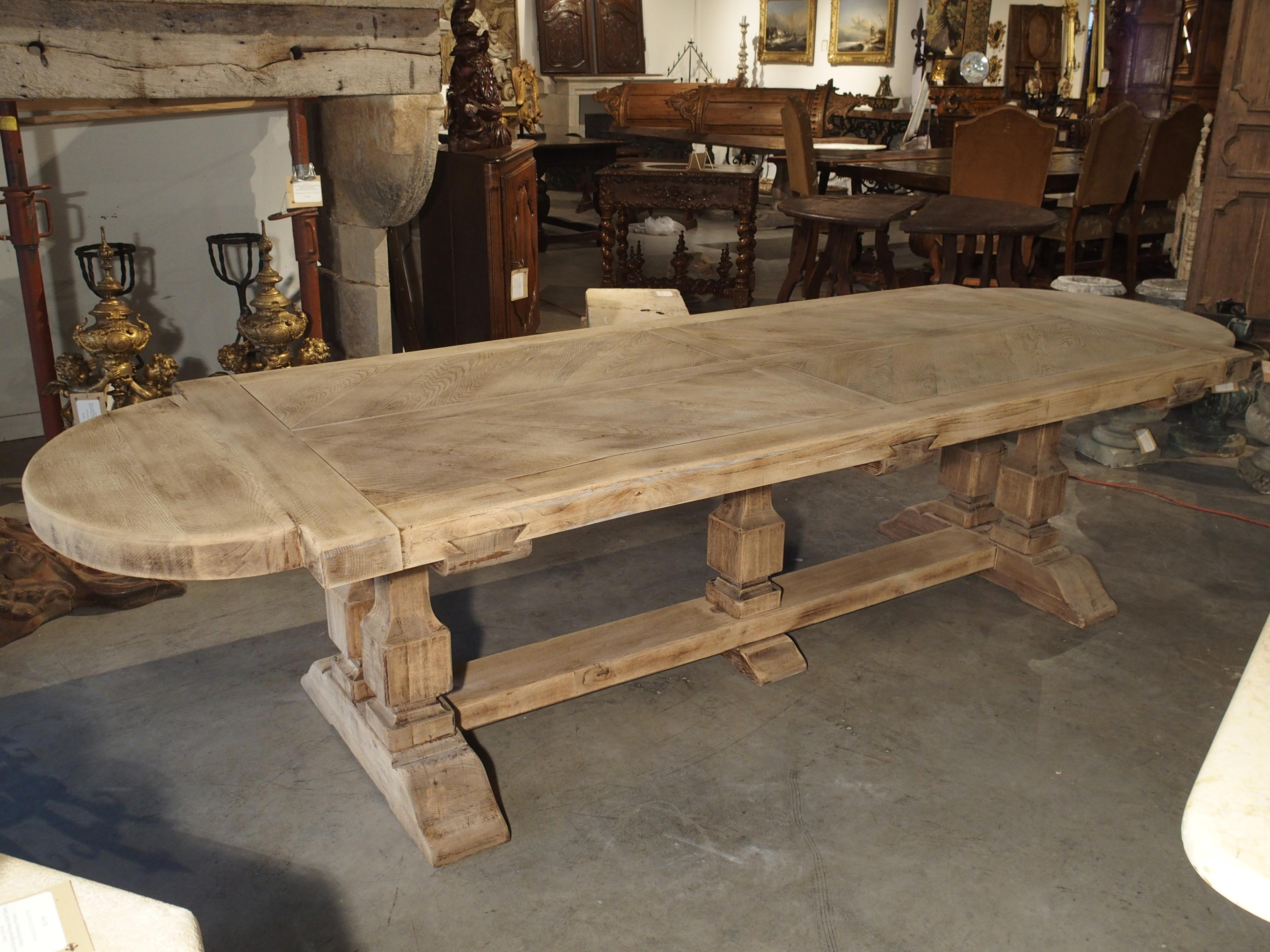 Bleached Louis XIV Style French Farm Table with Semi Circle Ends 9