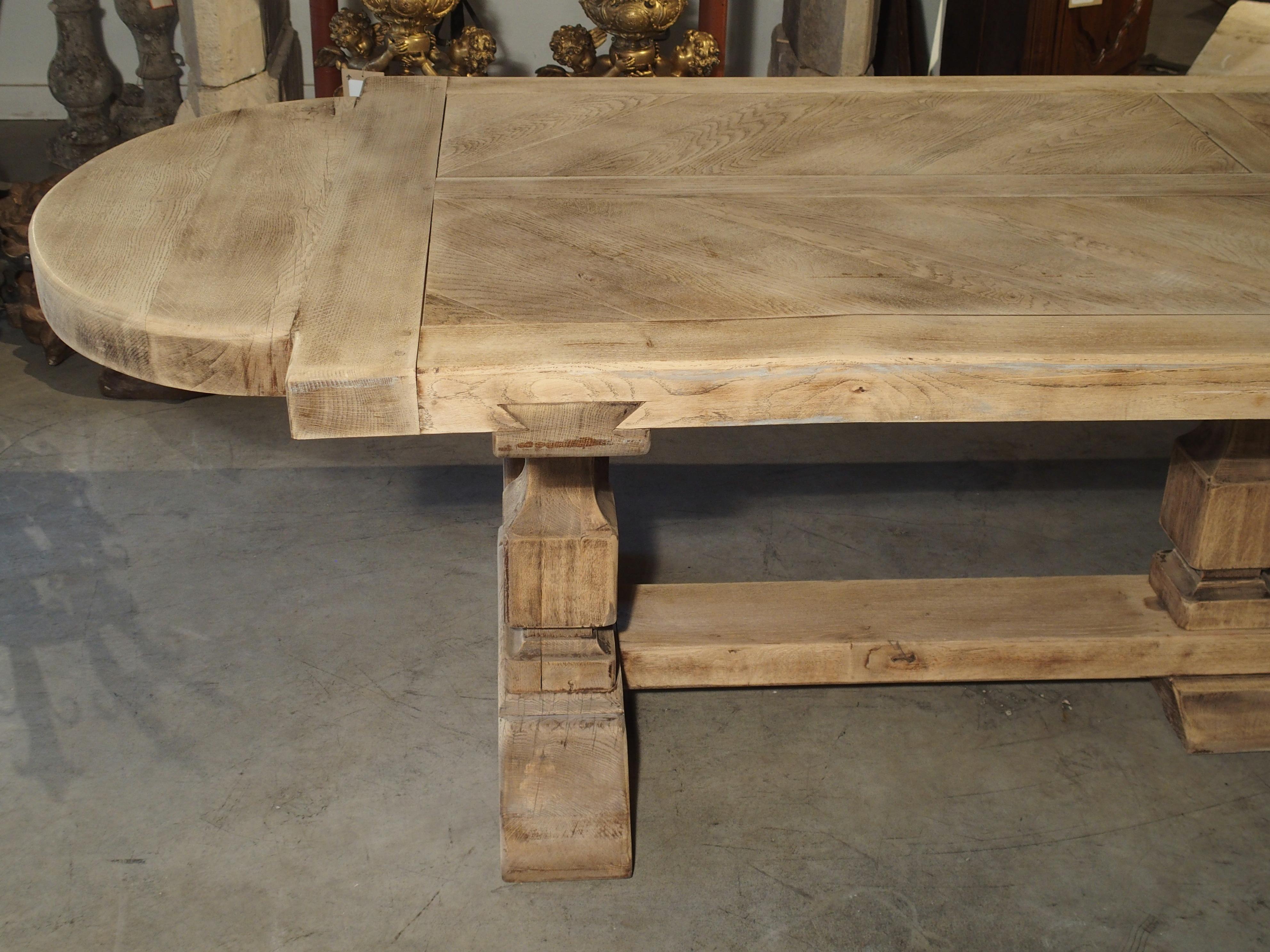 Bleached Louis XIV Style French Farm Table with Semi Circle Ends 10