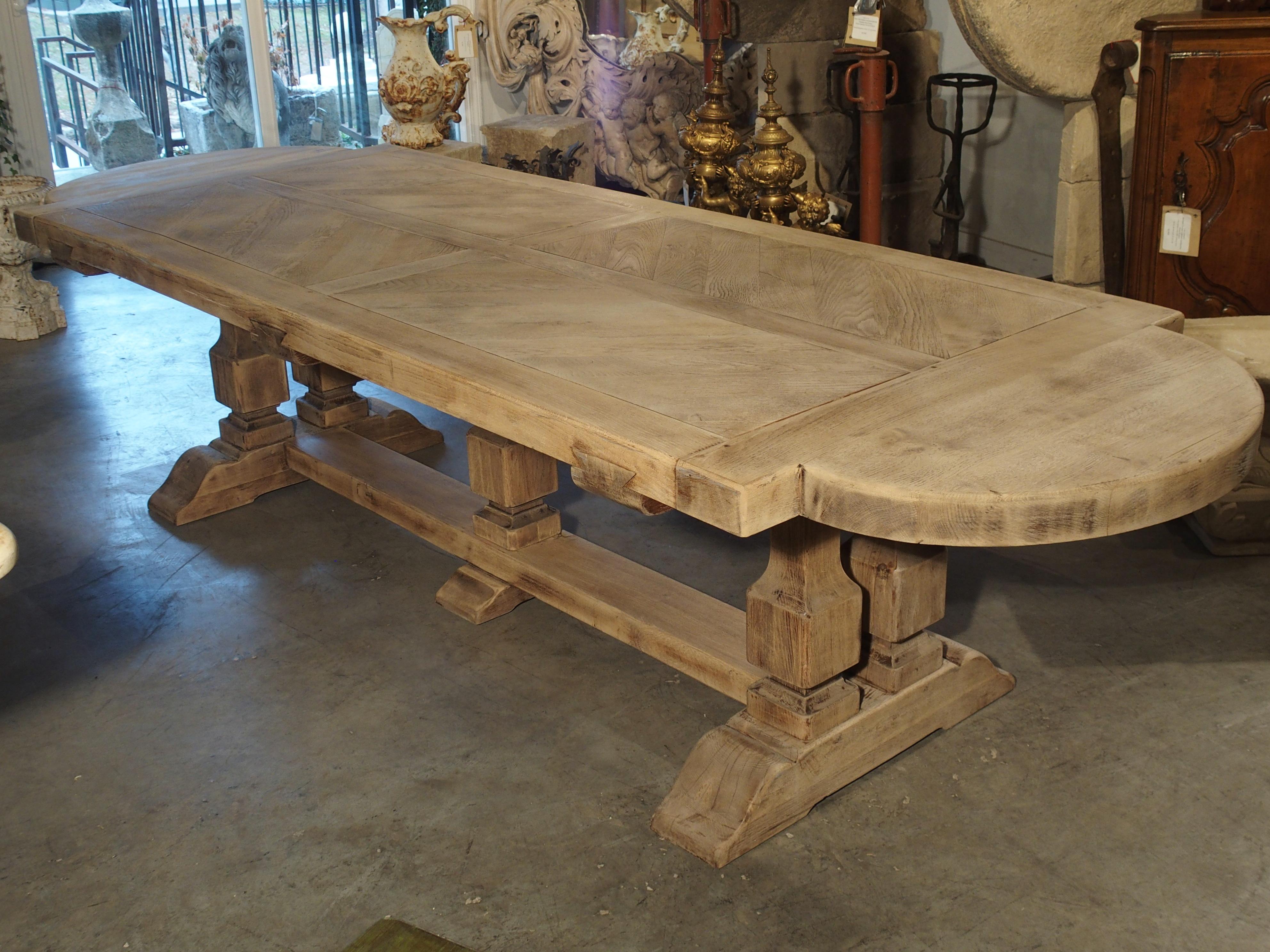 Bleached Louis XIV Style French Farm Table with Semi Circle Ends 13