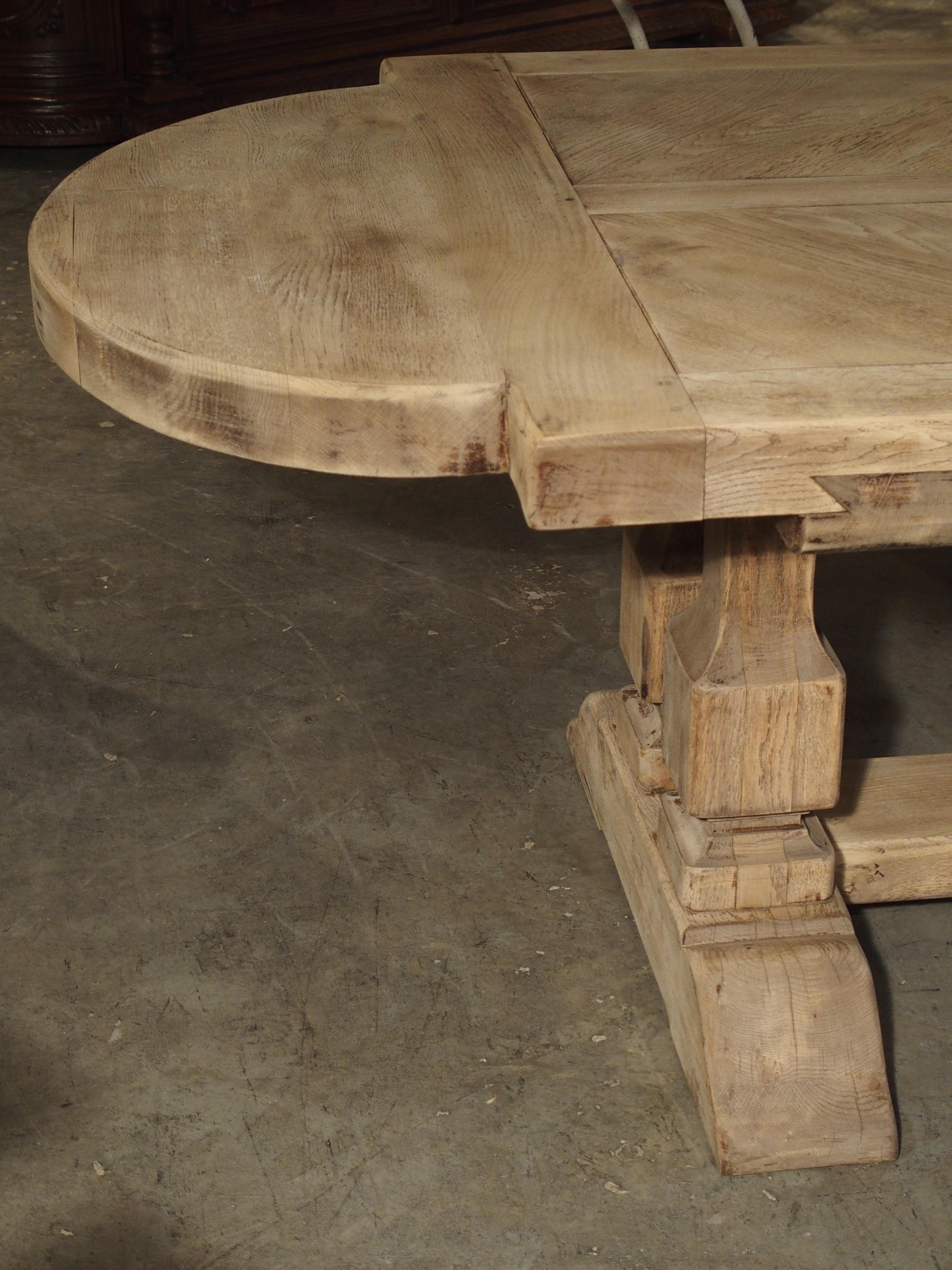 Bleached Louis XIV Style French Farm Table with Semi Circle Ends In Good Condition In Dallas, TX