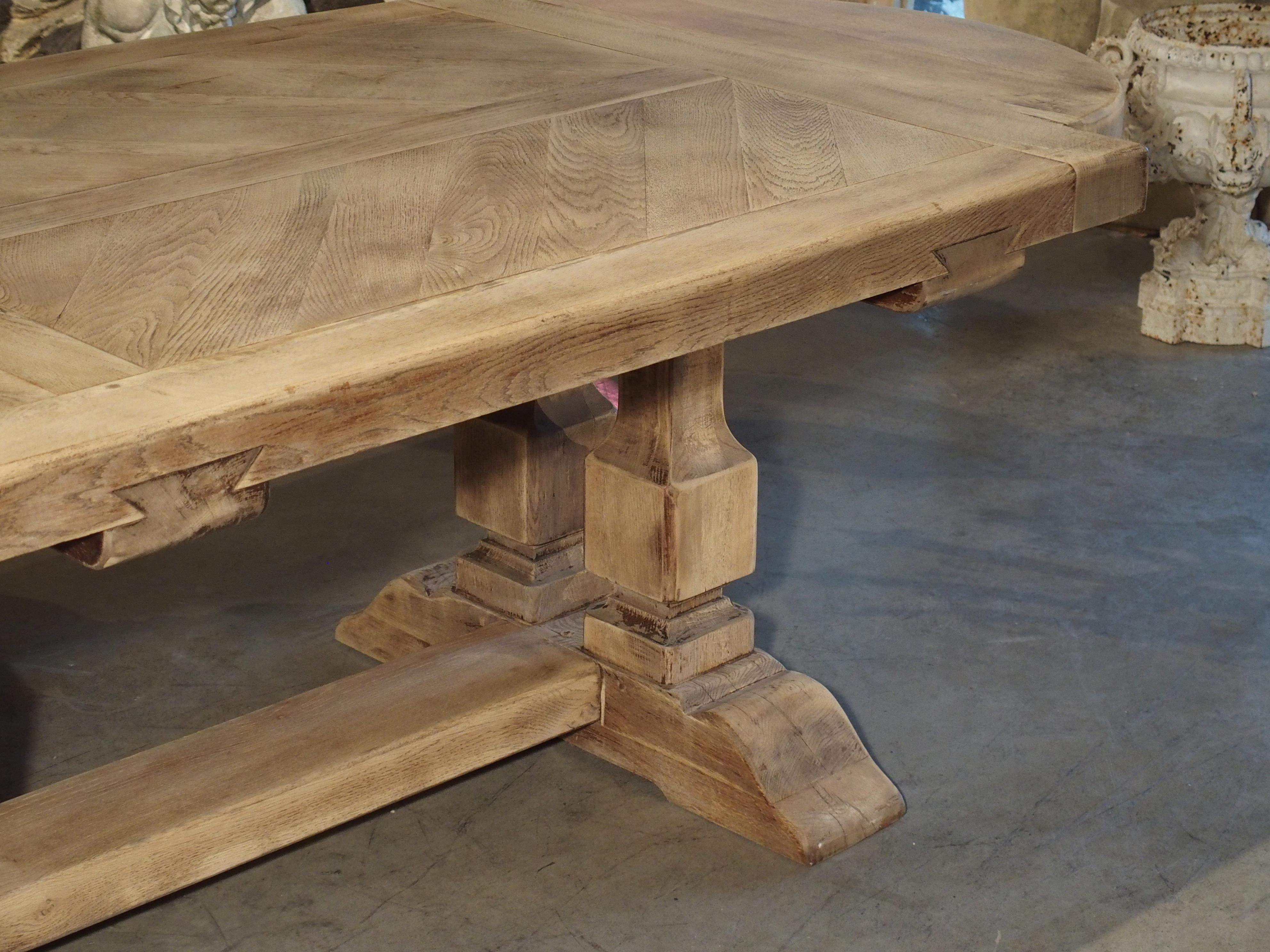 Oak Bleached Louis XIV Style French Farm Table with Semi Circle Ends