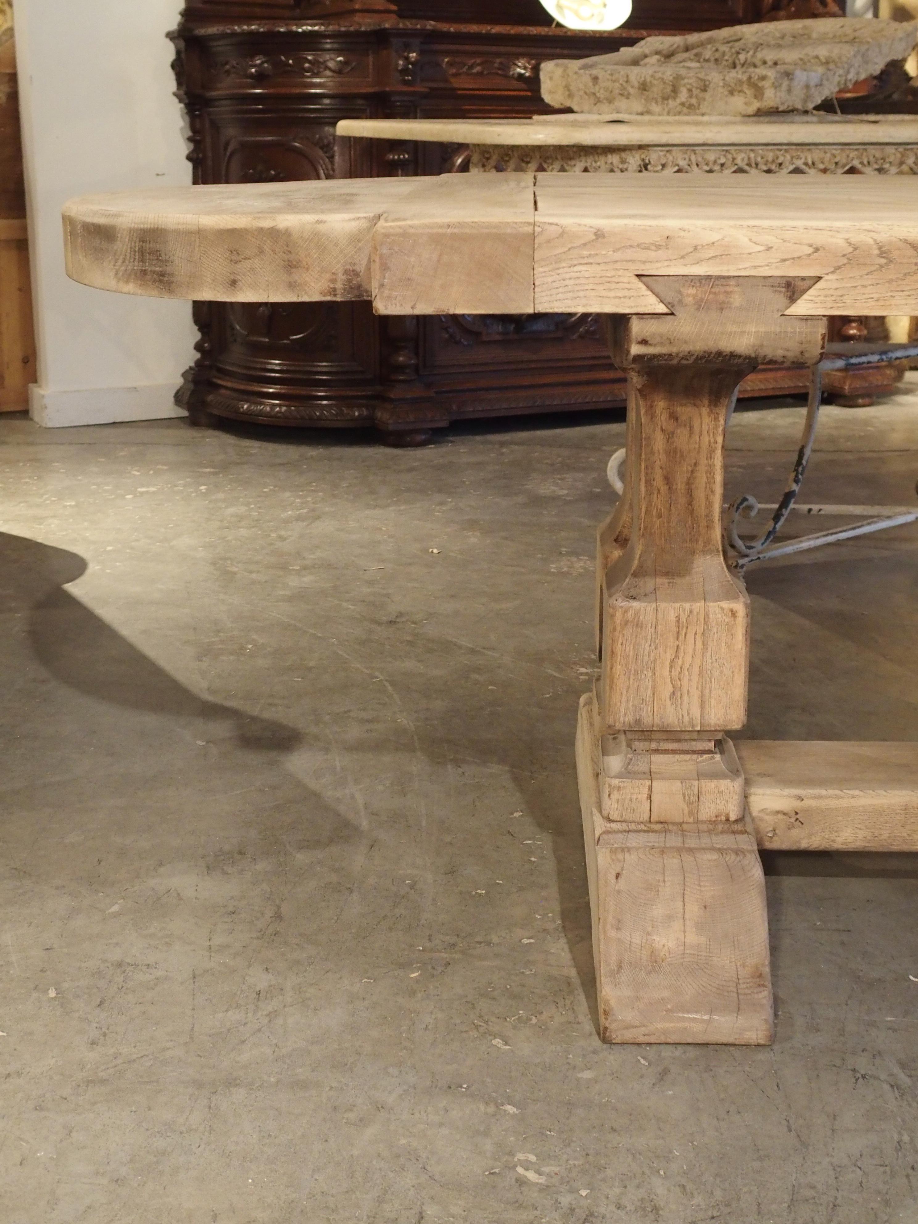 Bleached Louis XIV Style French Farm Table with Semi Circle Ends 2