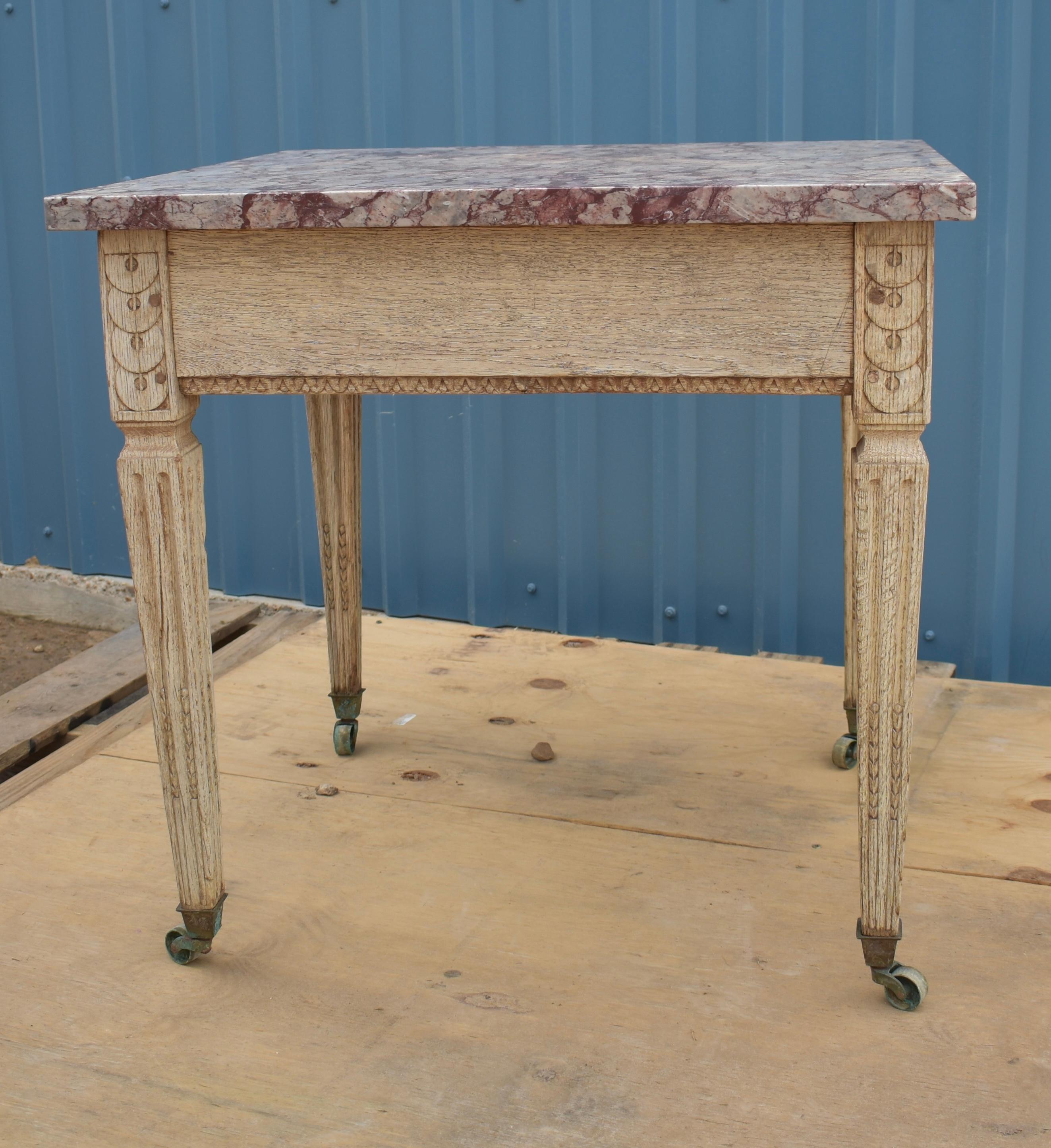 French Bleached Louis XVI Console Table with Marble Top