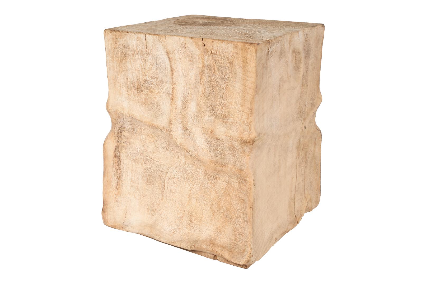 Organic Modern Bleached Lychee Block Side Table For Sale