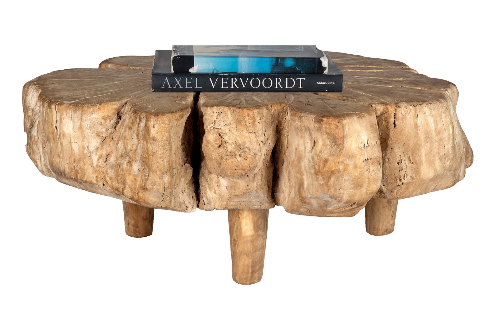 Organic Modern Bleached Lychee Wood Coffee Table For Sale