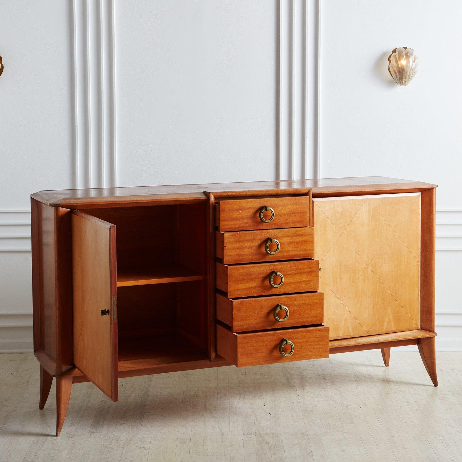 Mid-Century Modern Bleached Mahogany Credenza With Cherry Wood Drawers, France 20th Century For Sale