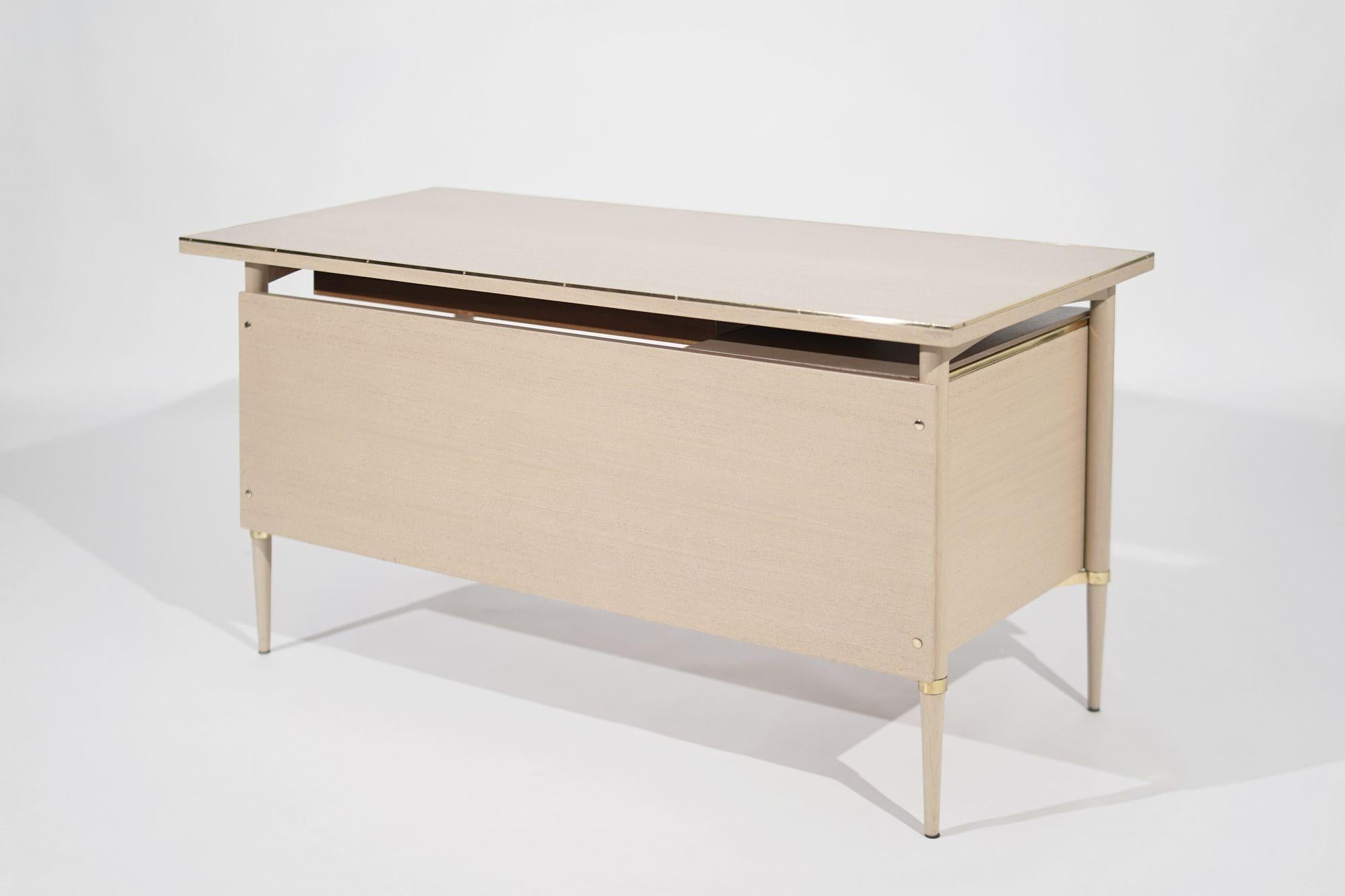 Brass Bleached Mahogany Desk by Paul McCobb, Connoisseur Collection, C. 1950s For Sale