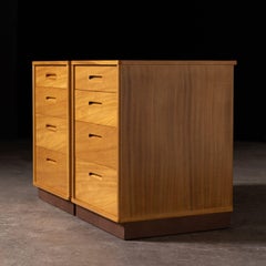 Bleached Mahogany Nightstands with Leather Bases by Edward Wormley for Dunbar