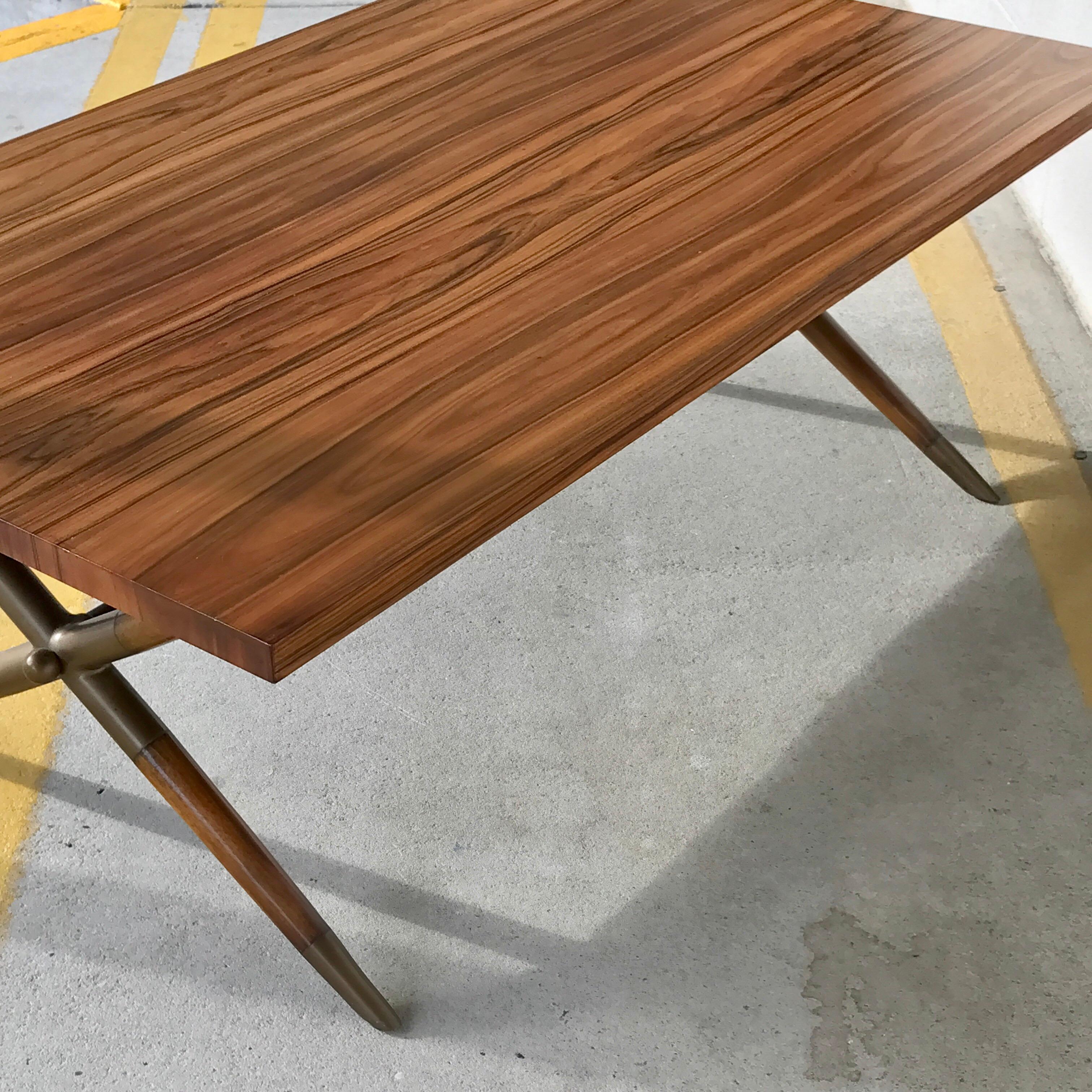 Bleached Mahogany X-Based Coffee Table in the Style of T.H. Robsjohn-Gibbings In Good Condition In Atlanta, GA