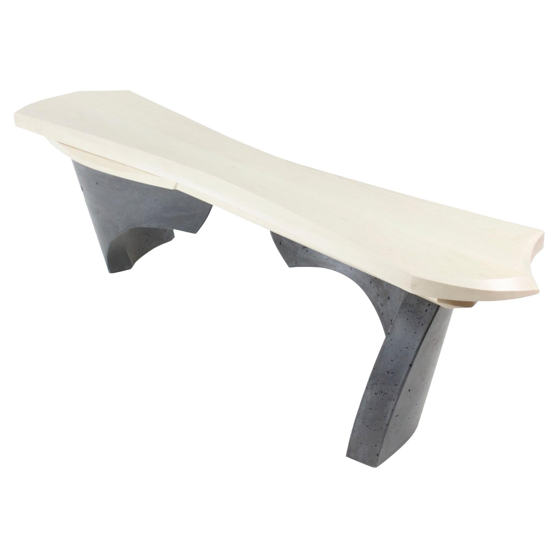 Bleached Maple and Charcoal Cast Concrete in Dynamic Bench by Nico Yektai For Sale