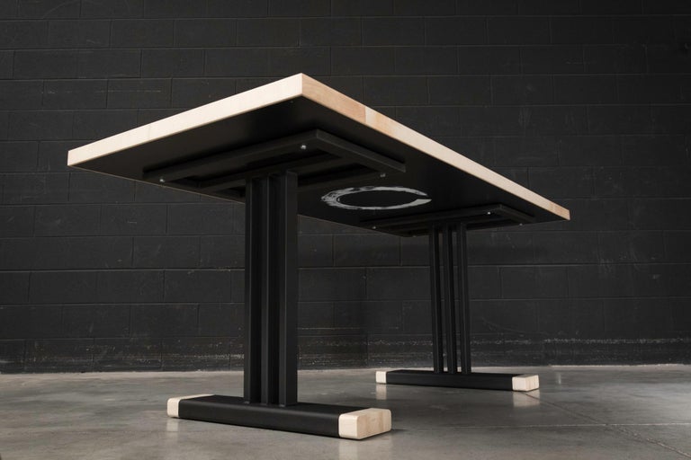 Maple Dining Table with Black Steel and Maple Legs 'Trumbull Dining