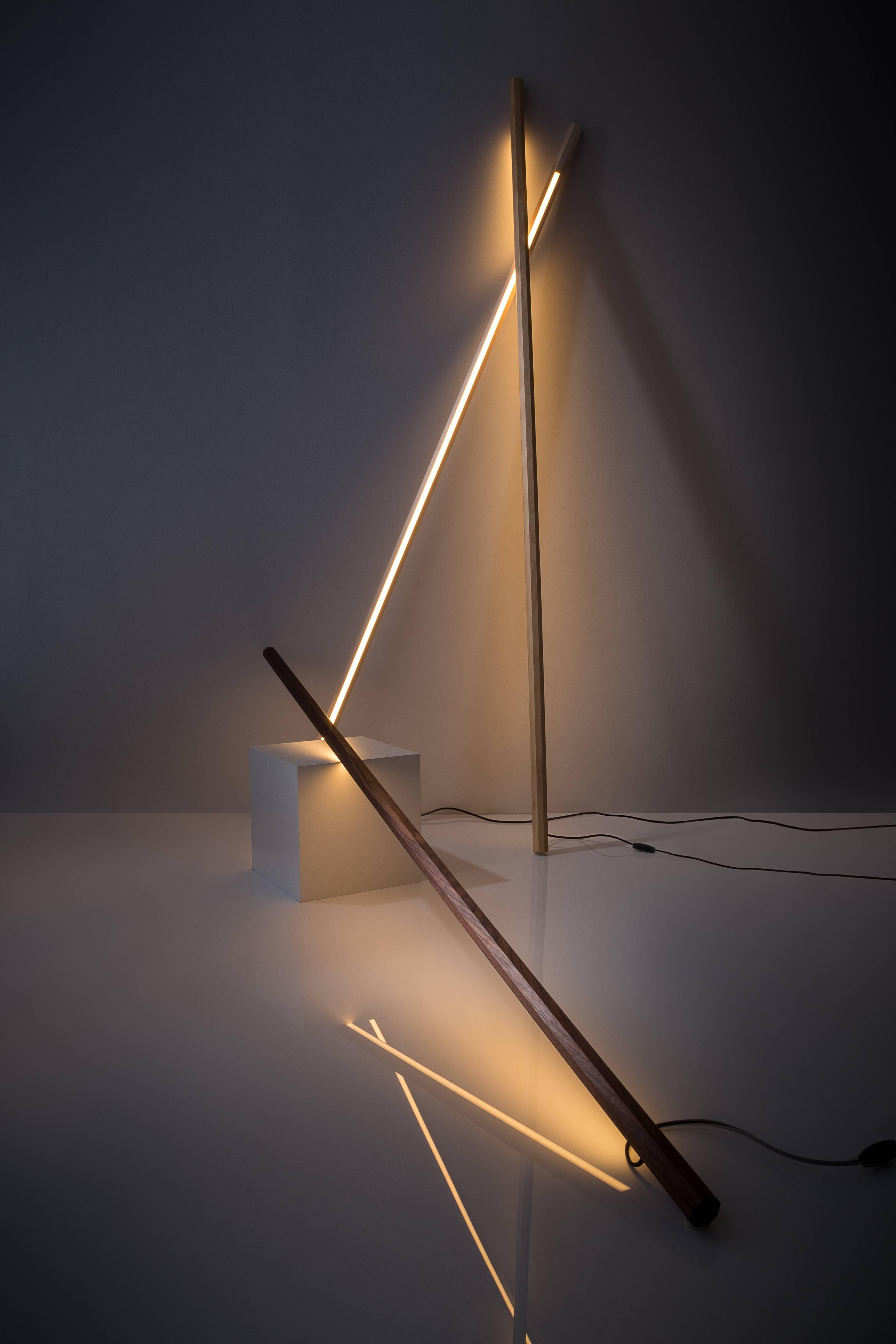 Bleached Maple LED Line Light Sculpture For Sale 3