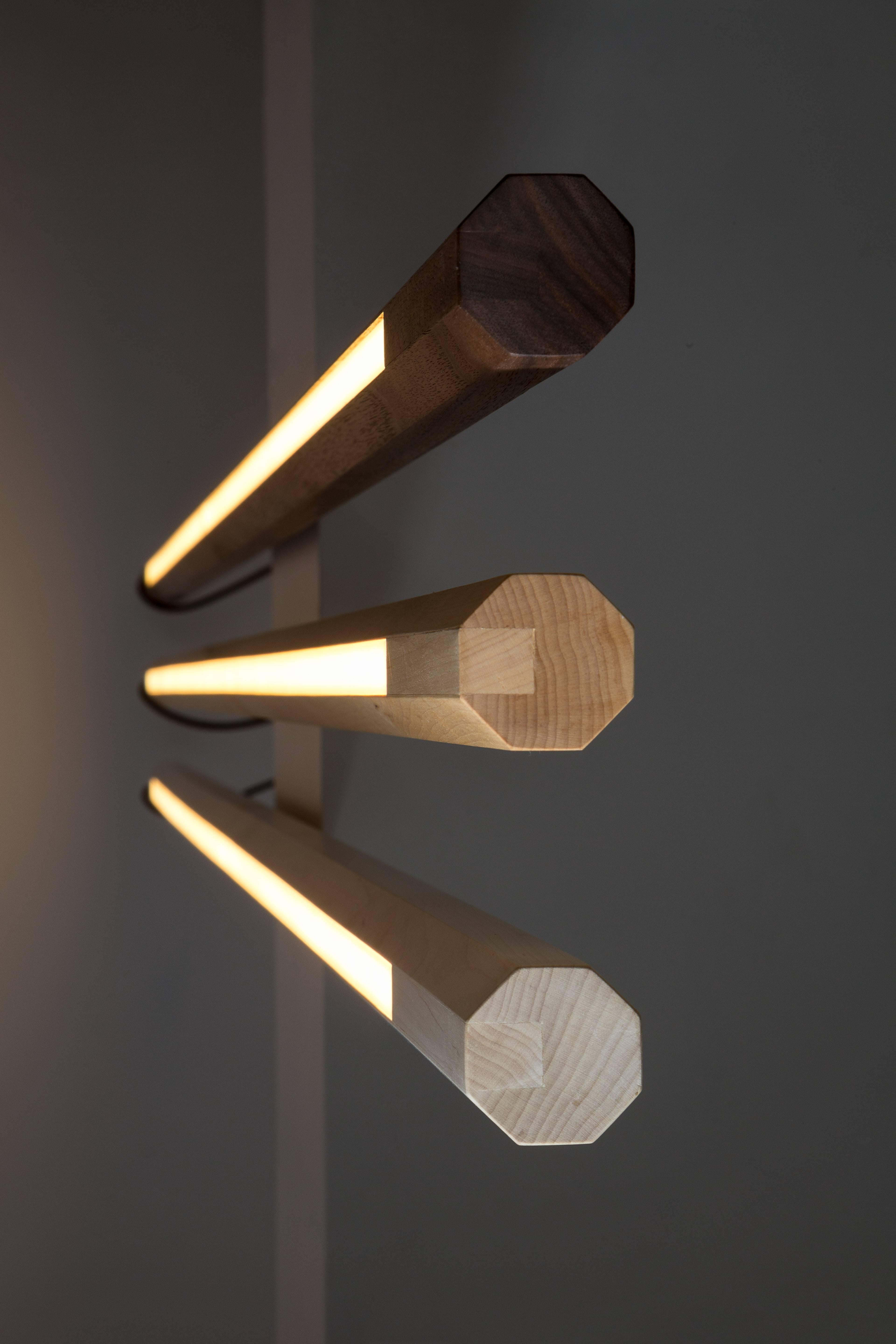 Contemporary Bleached Maple LED Line Light Sculpture For Sale